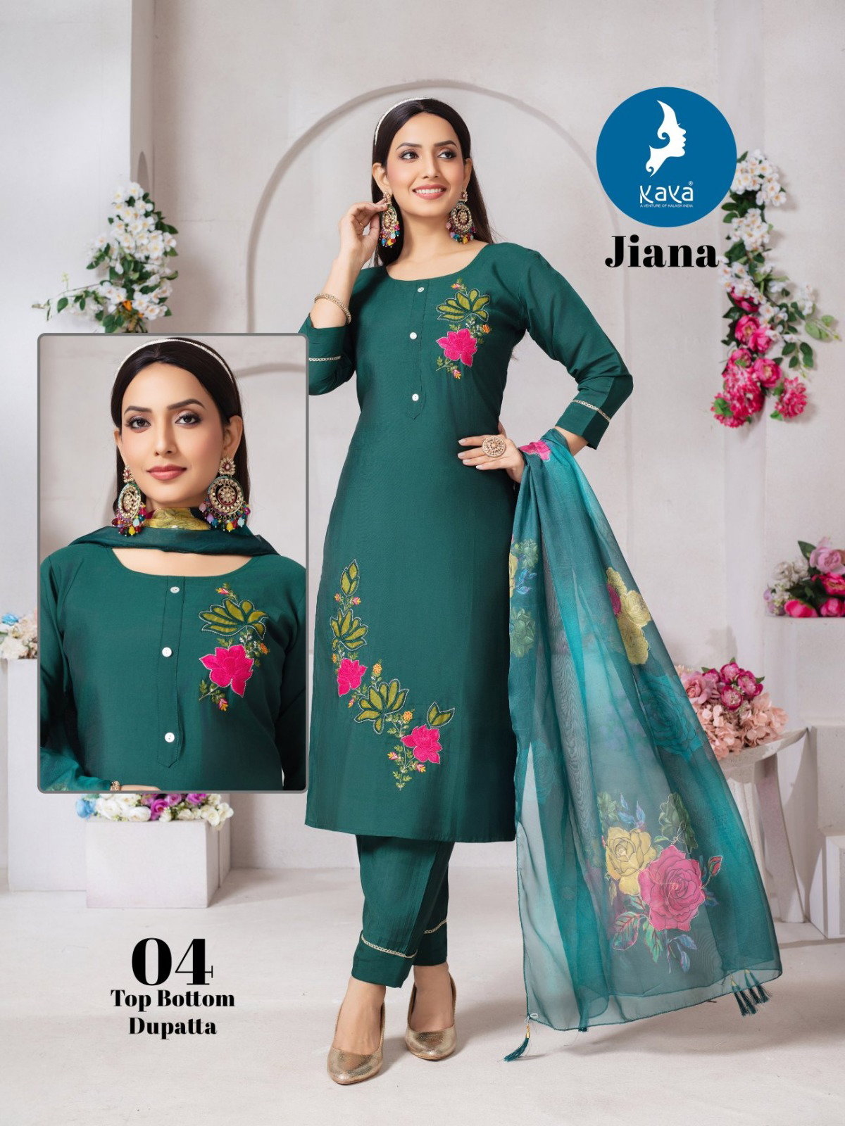 Kaya Jiana Roman Silk With Work Kurti Pant And Dupatta Collection