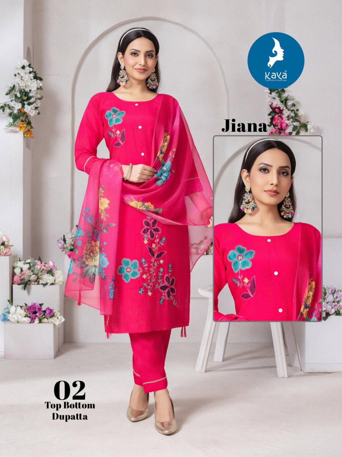 Kaya Jiana Roman Silk With Work Kurti Pant And Dupatta Collection