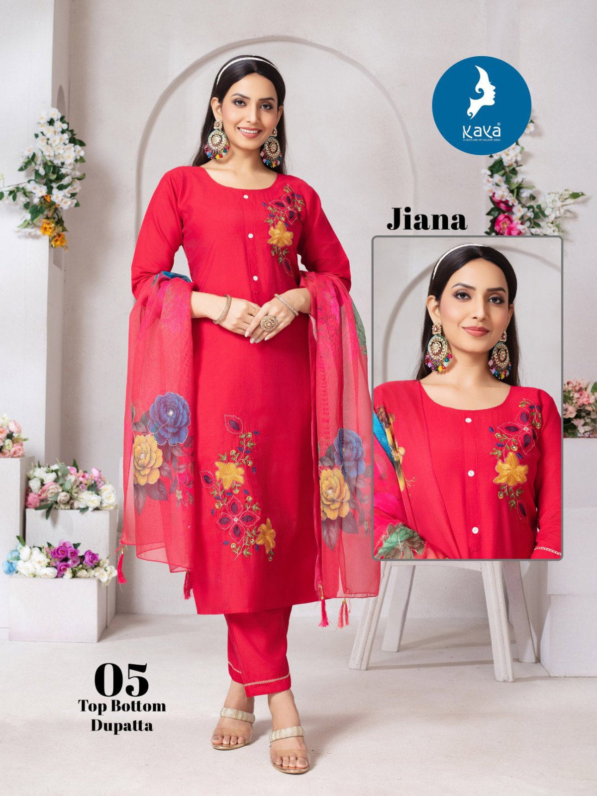 Kaya Jiana Roman Silk With Work Kurti Pant And Dupatta Collection