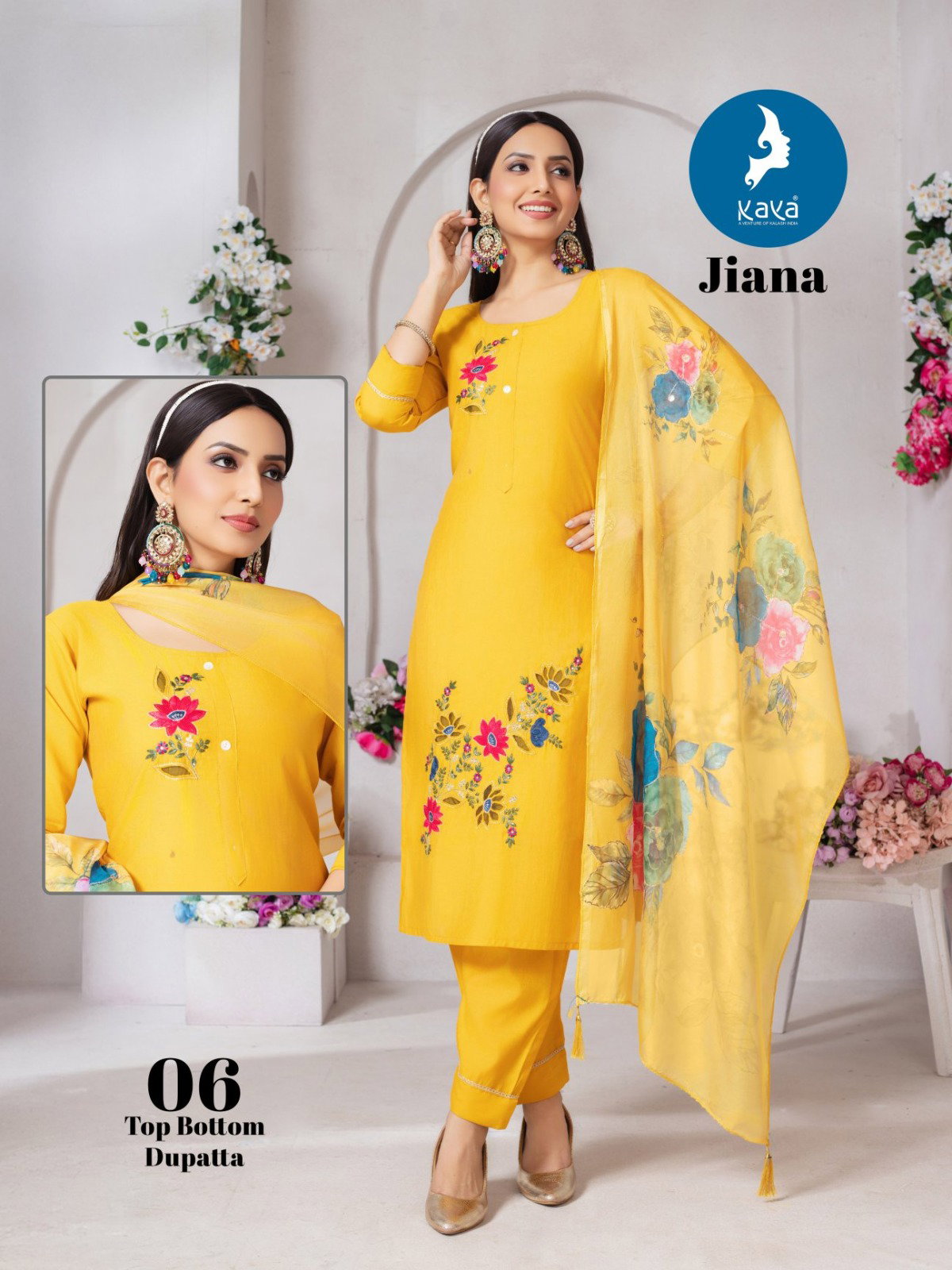 Kaya Jiana Roman Silk With Work Kurti Pant And Dupatta Collection