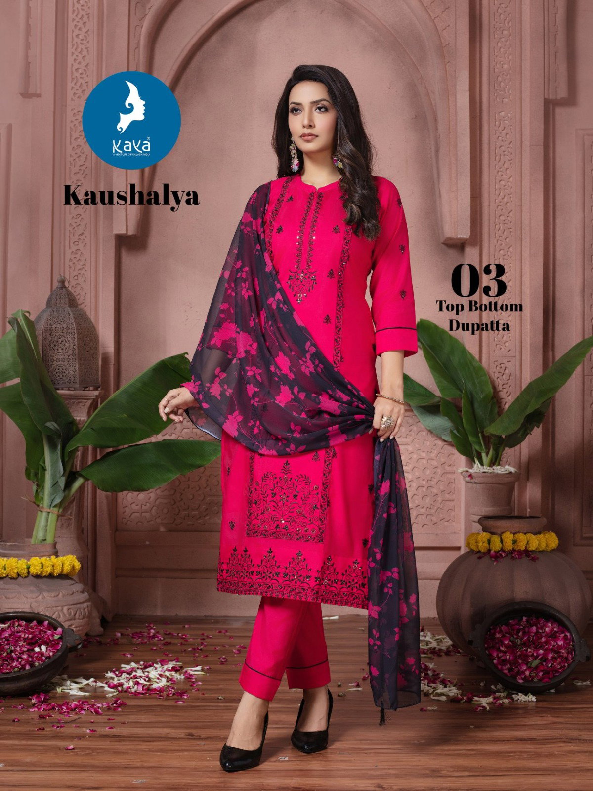 Kaya Kaushalya Roman Silk With Work Kurti Pant And Dupatta Collection