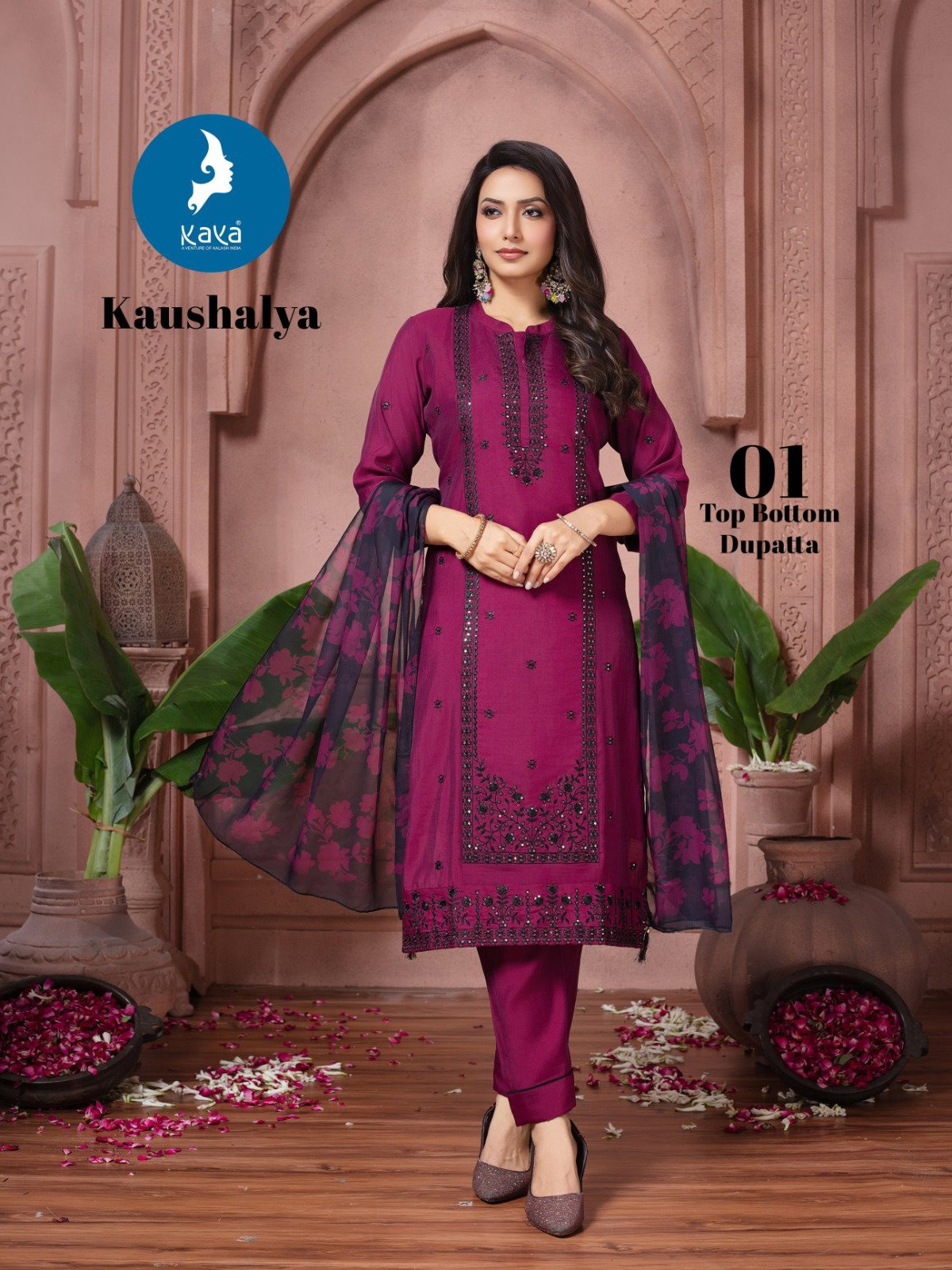 Kaya Kaushalya Roman Silk With Work Kurti Pant And Dupatta Collection