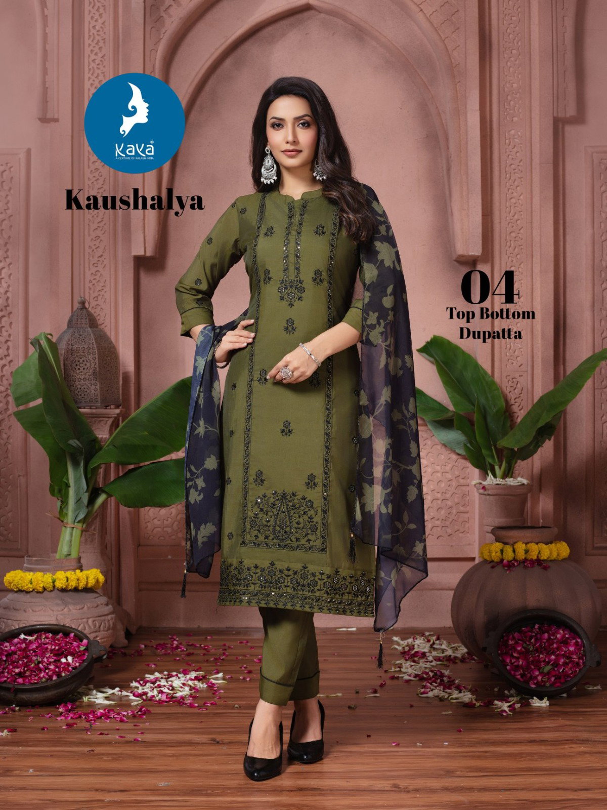 Kaya Kaushalya Roman Silk With Work Kurti Pant And Dupatta Collection