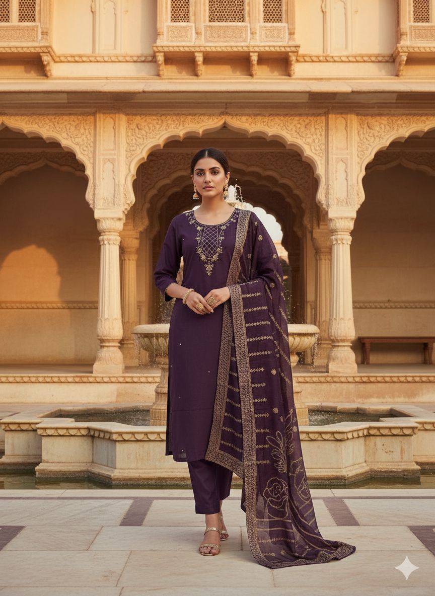 Naisha K 555 Roman Silk With Handwork Kurti Pant And Dupatta Collection