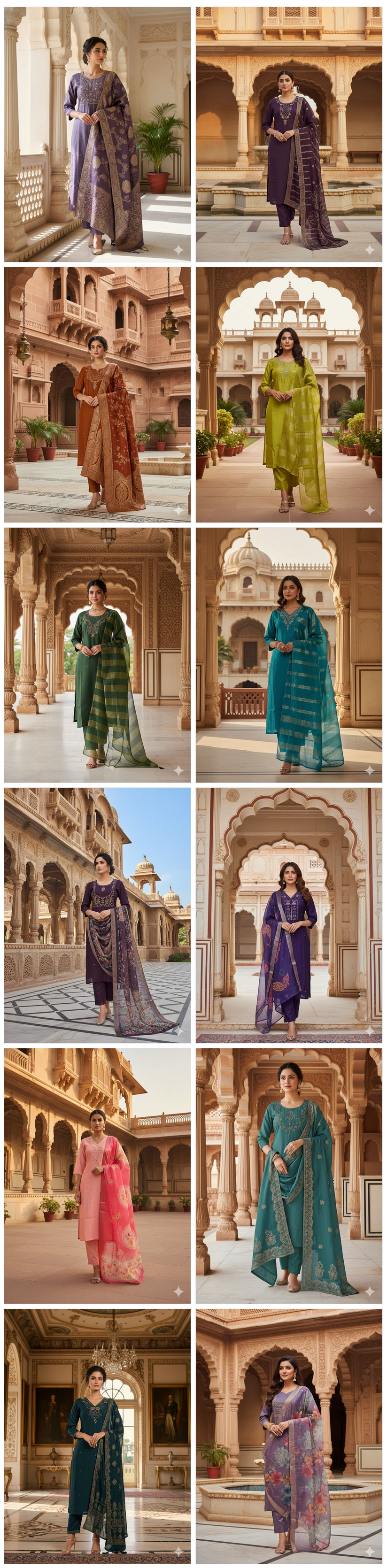 Naisha K 555 Roman Silk With Handwork Kurti Pant And Dupatta Collection