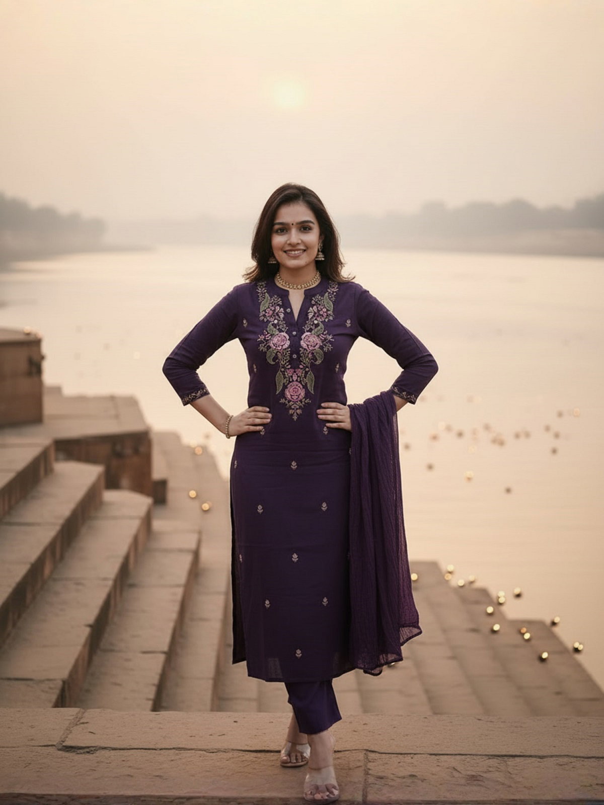 Navya Kurti 194 Party Wear Embroidery Worked Cotton Silk Kurti with Pant and Dupatta Set