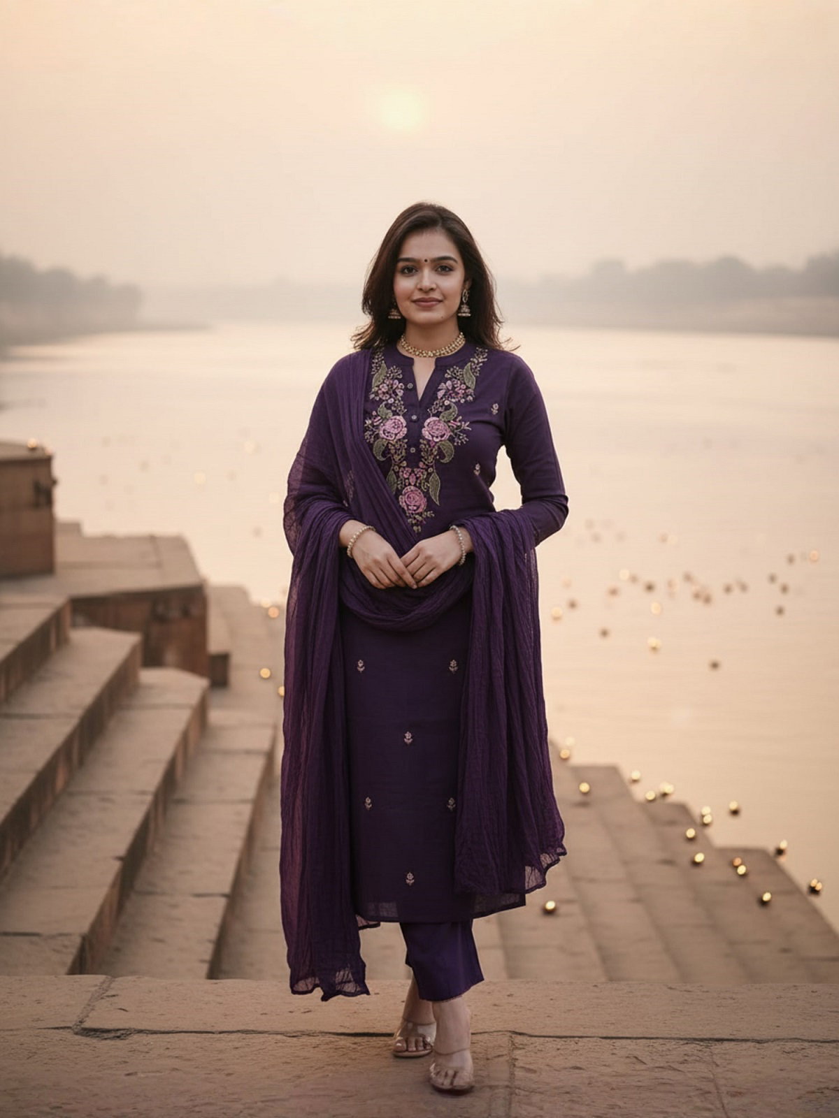 Navya Kurti 194 Party Wear Embroidery Worked Cotton Silk Kurti with Pant and Dupatta Set