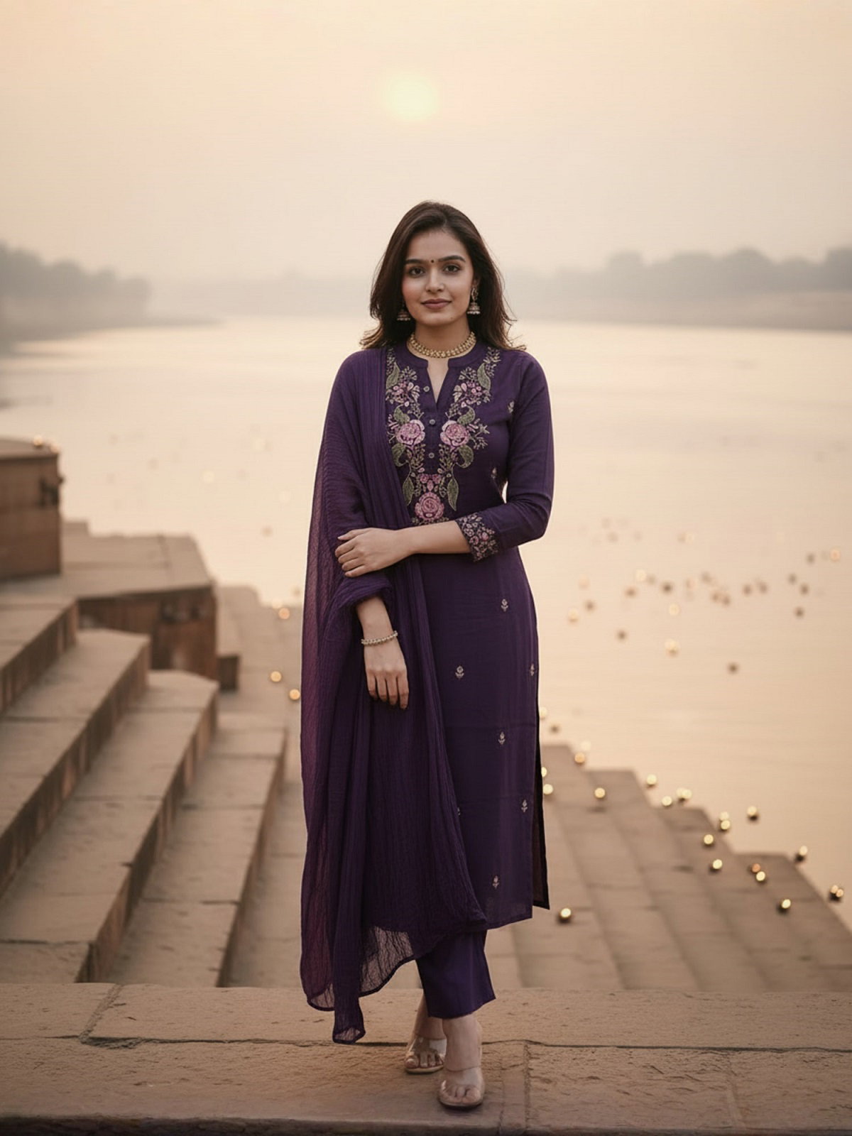 Navya Kurti 194 Party Wear Embroidery Worked Cotton Silk Kurti with Pant and Dupatta Set