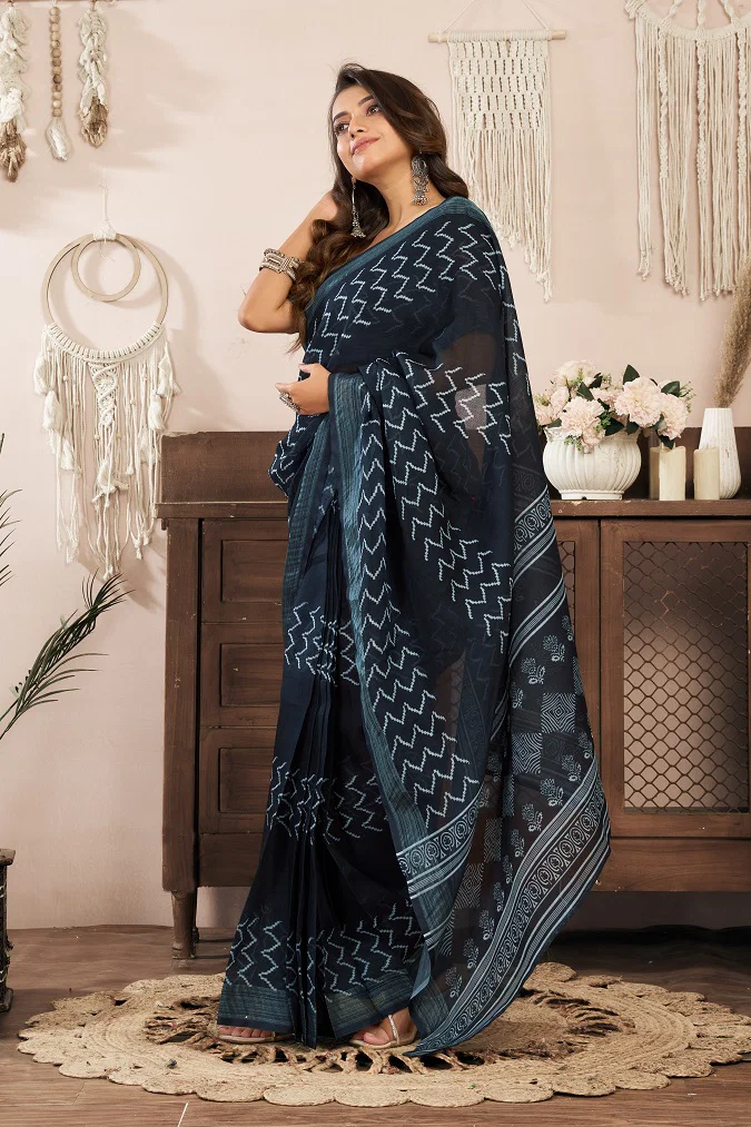 Meera 328 Party Wear Printed Linen Fabric Ready to Wear Saree with Un Stitched Blouse