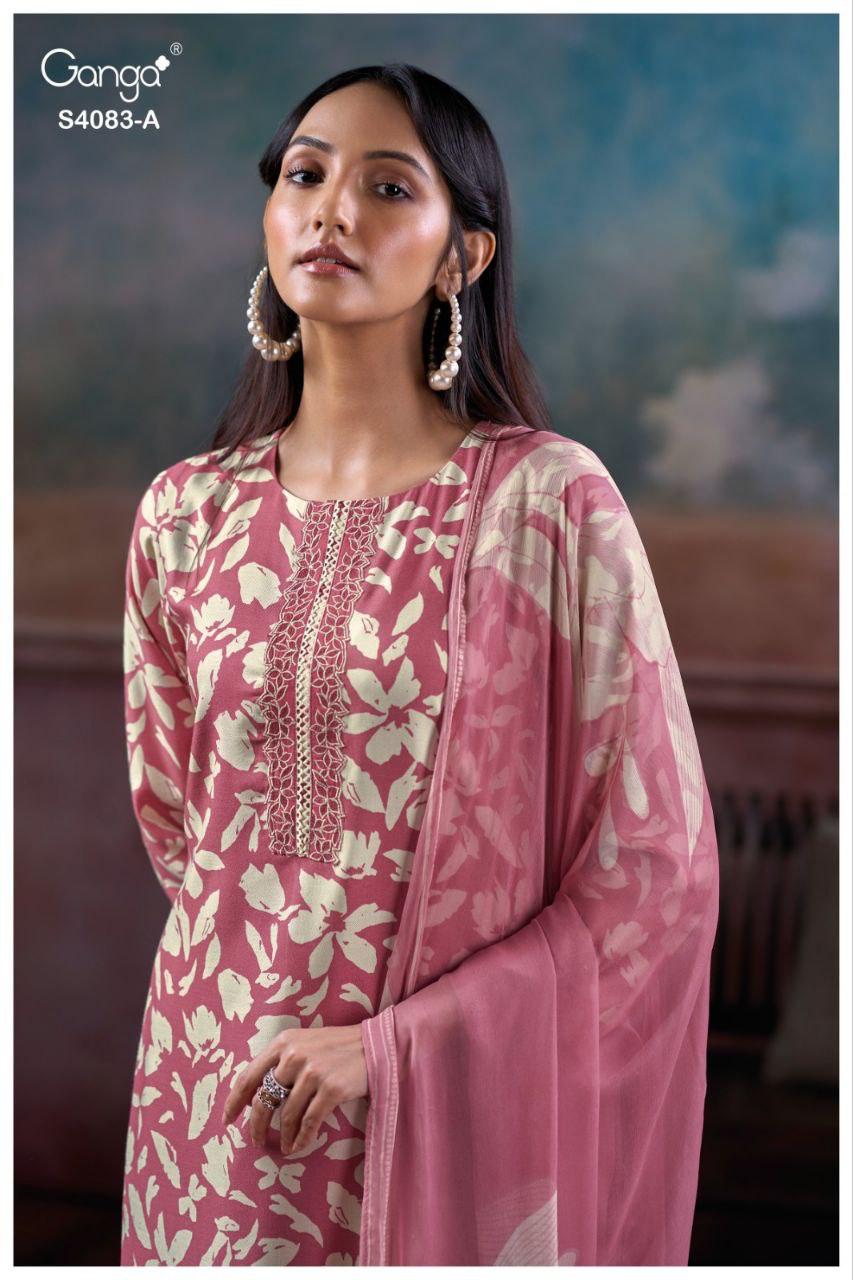 Ganga Gynah 4083 Cotton Satin Printed Embroidery Salwar Kameez
