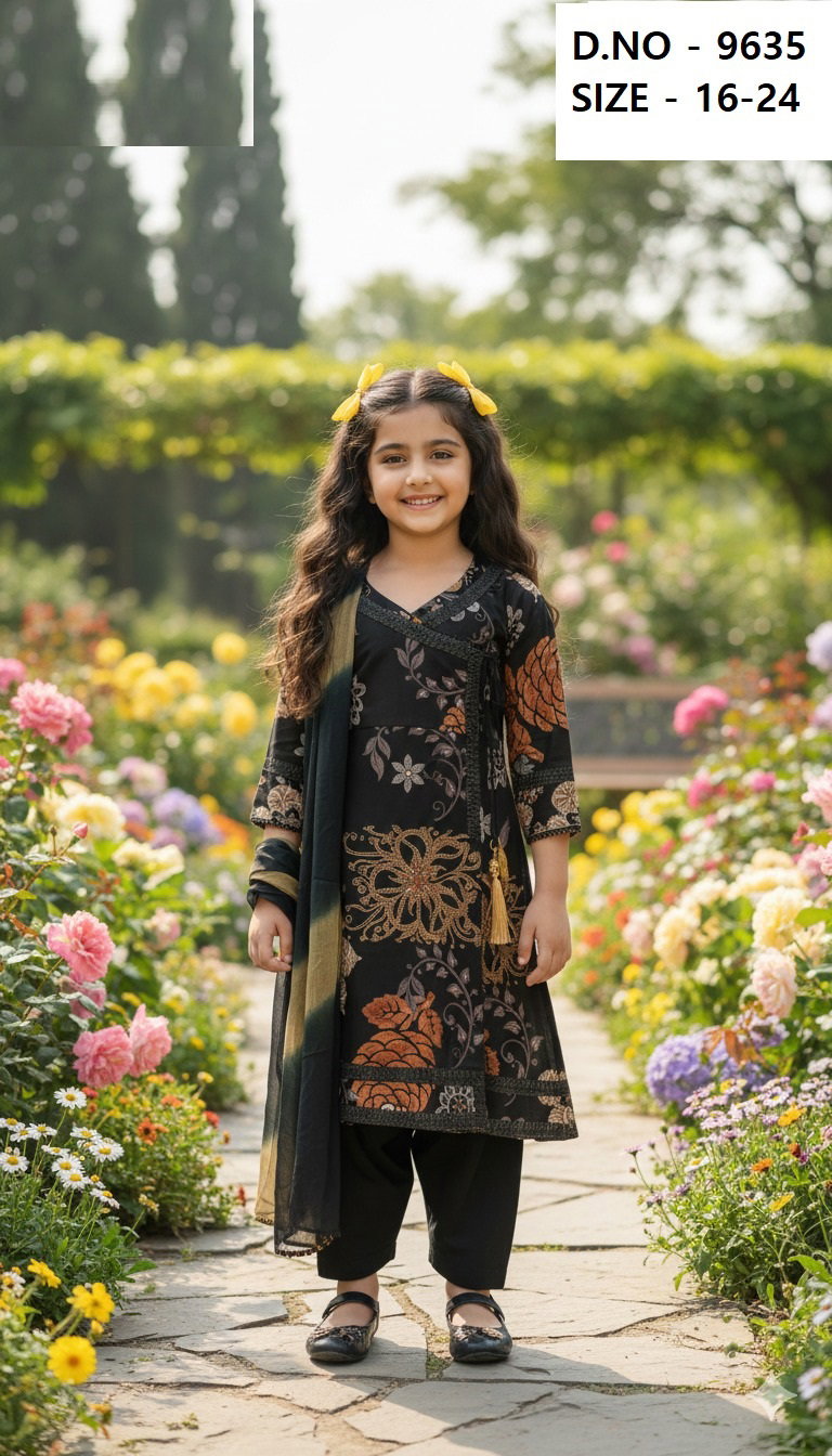Printed Pant Set 9635 Rayon Kids Wear Kurti Bottom And Dupatta