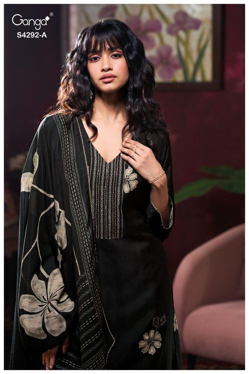 Ganga Jasleen 4292 Bemberg Russain Silk Embroidery Salwar Kameez