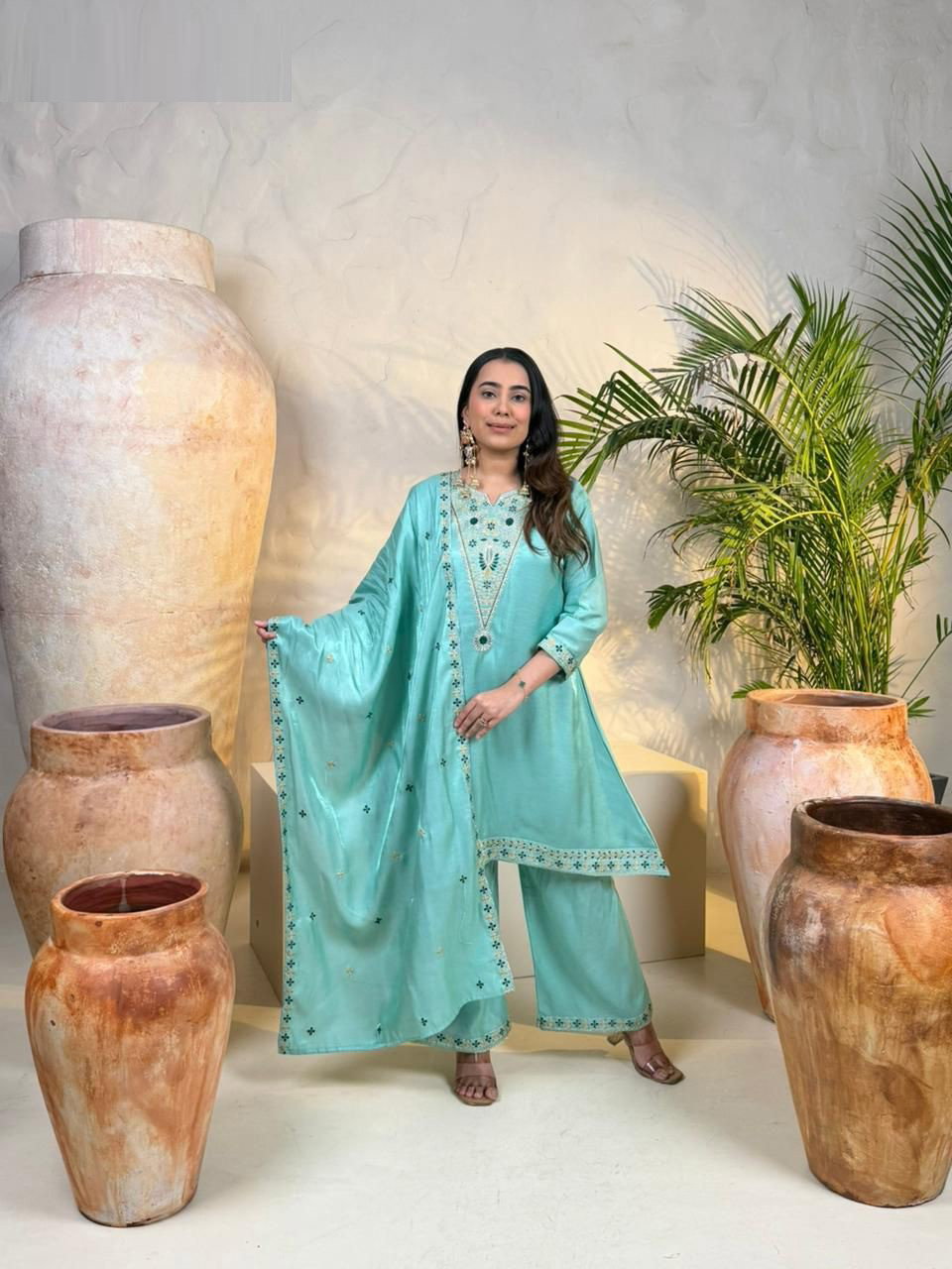 Naisha K 557 Roman Glass Designer Kurti Pant And Dupatta Collection