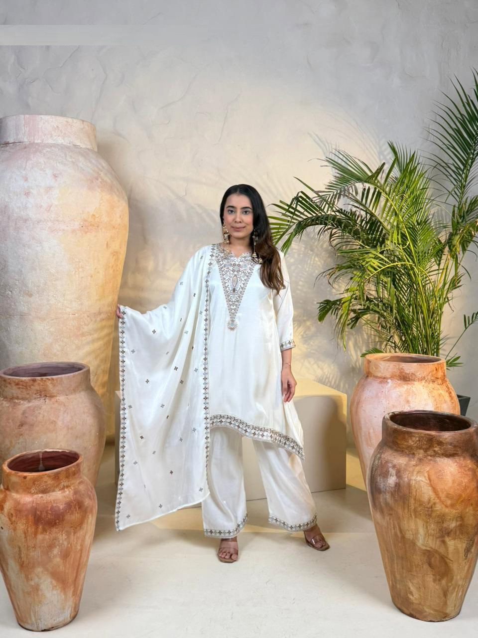 Naisha K 557 Roman Glass Designer Kurti Pant And Dupatta Collection