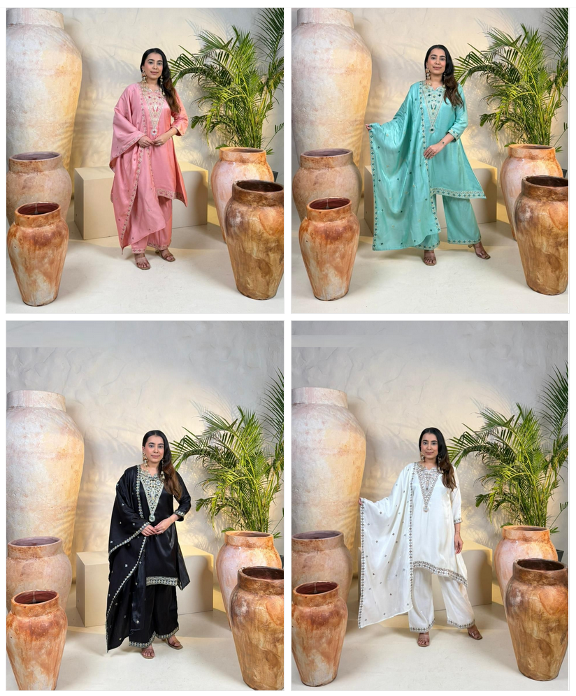 Naisha K 557 Roman Glass Designer Kurti Pant And Dupatta Collection