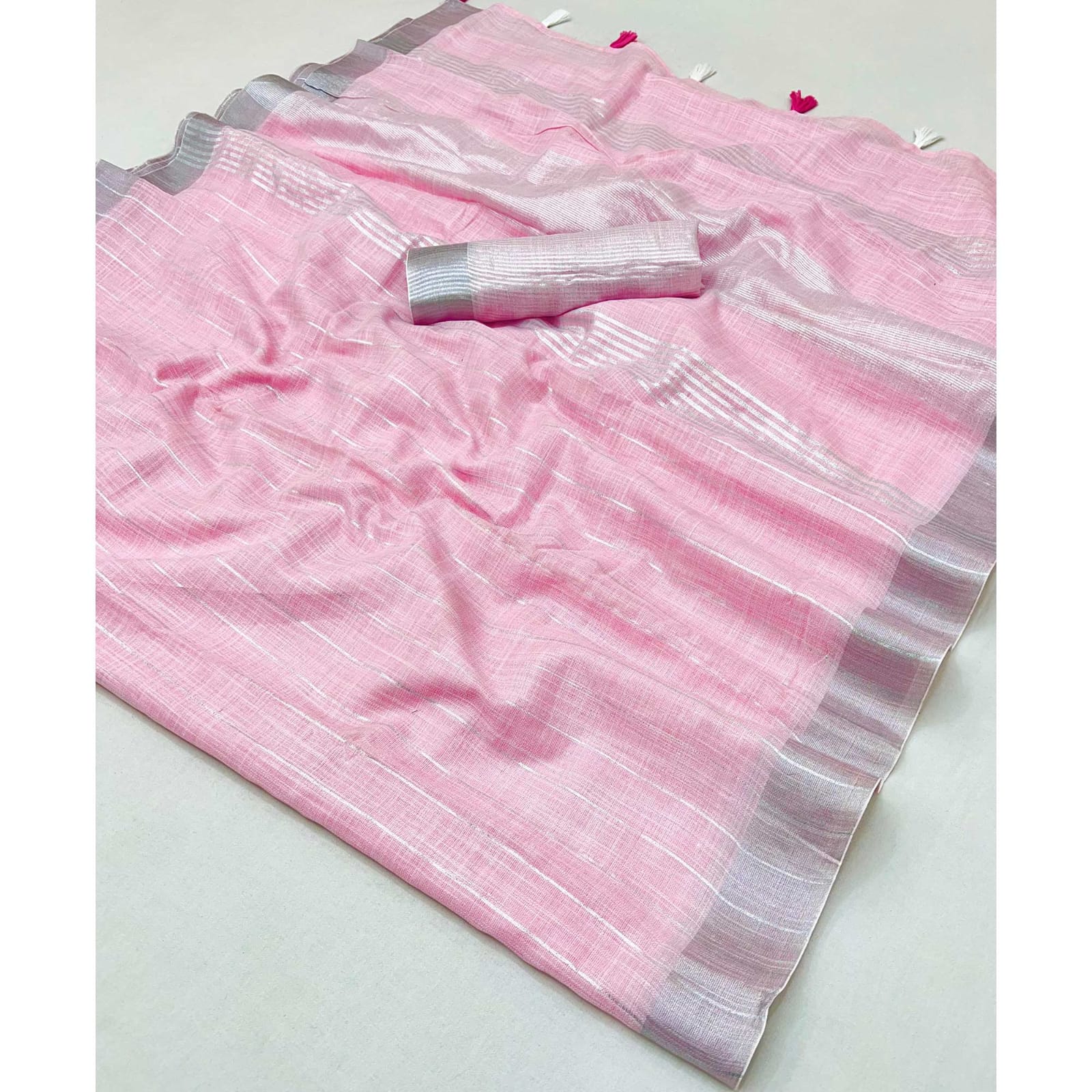 Scwt Linen C Linen Woven Crafted Plain Saree Collection