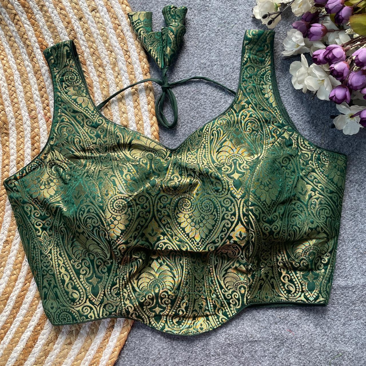 Pih Peplum Jacquard Satin Silk Readymade Blouse