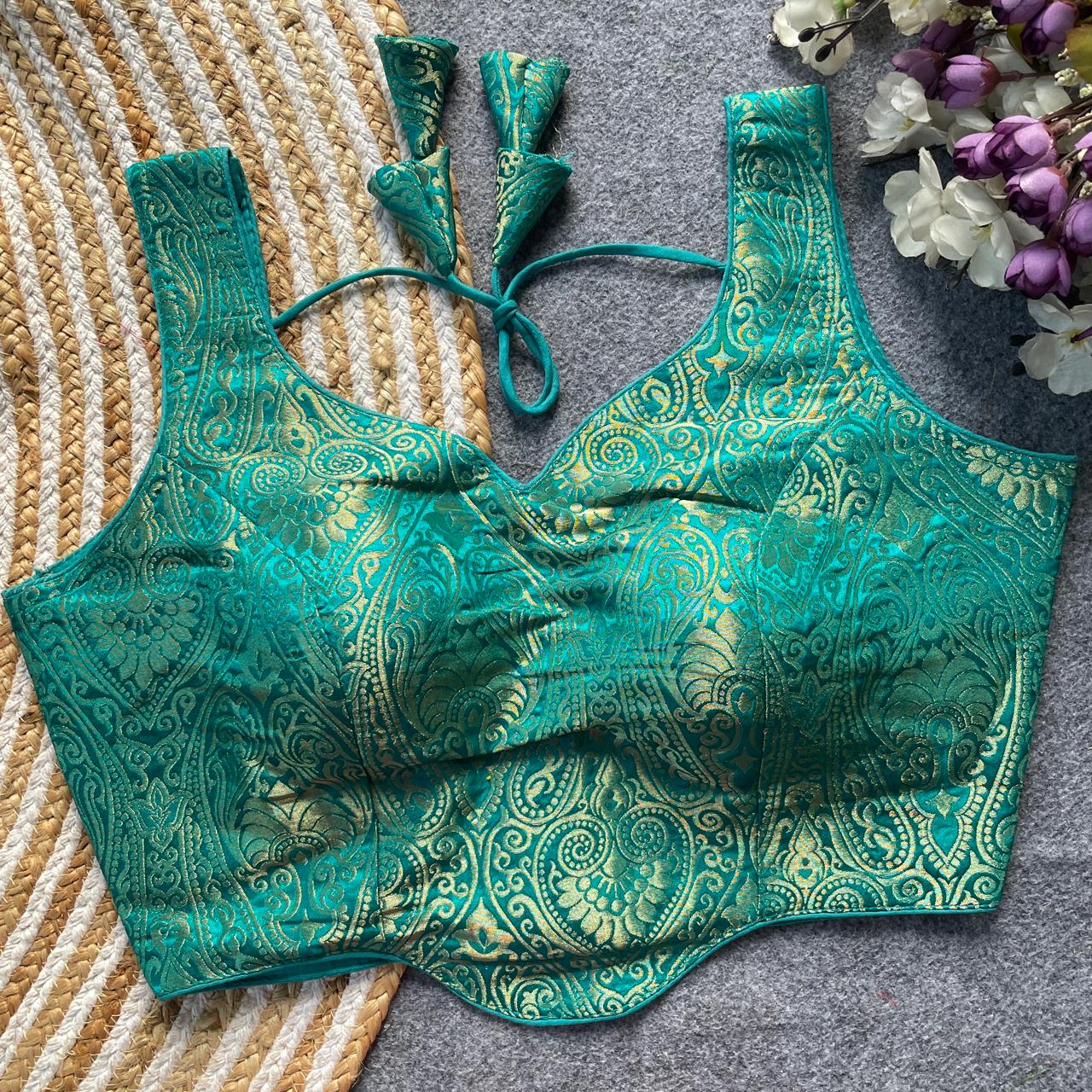 Pih Peplum Jacquard Satin Silk Readymade Blouse