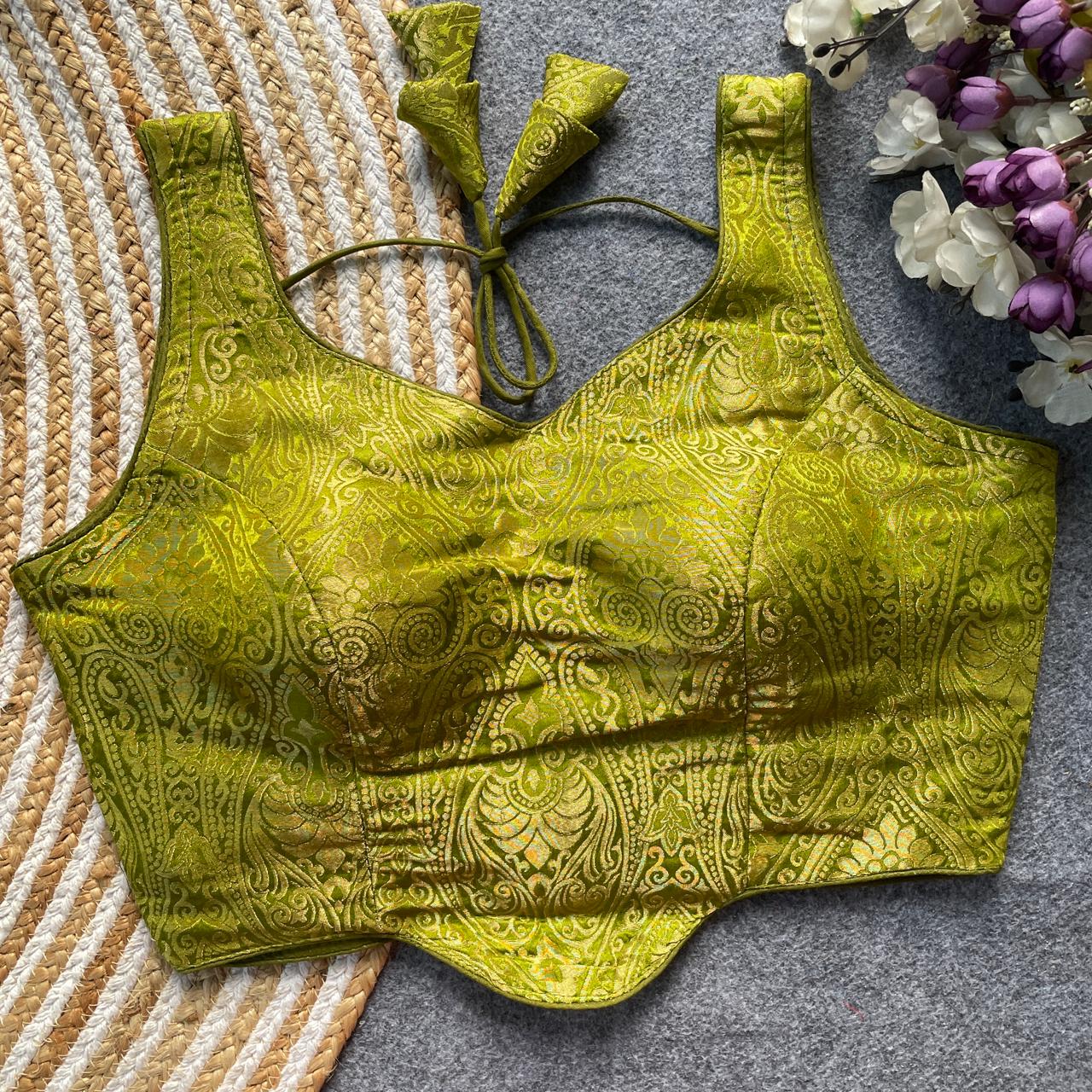 Pih Peplum Jacquard Satin Silk Readymade Blouse