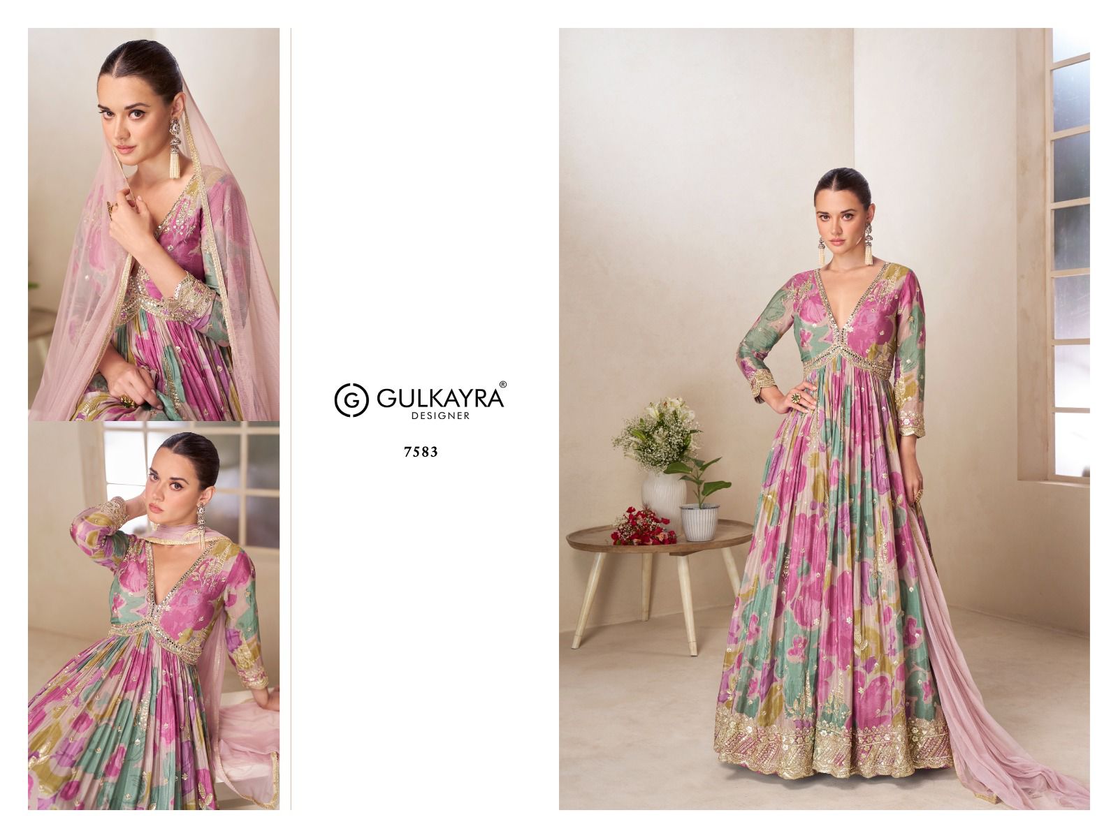 Gulkayra Rushika Chinon Digital With Embroidery Work Gown And Dupatta