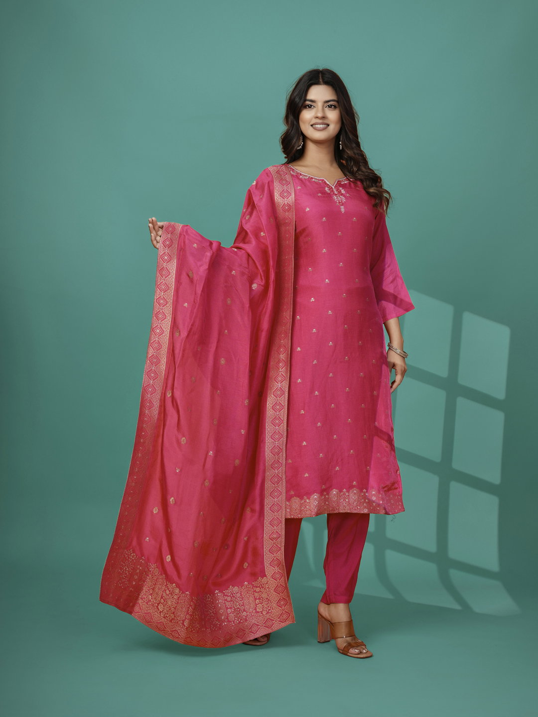 Hr 1729 Dola Jaquard Embroidery Designer Kurti And Pant Dupatta Collection
