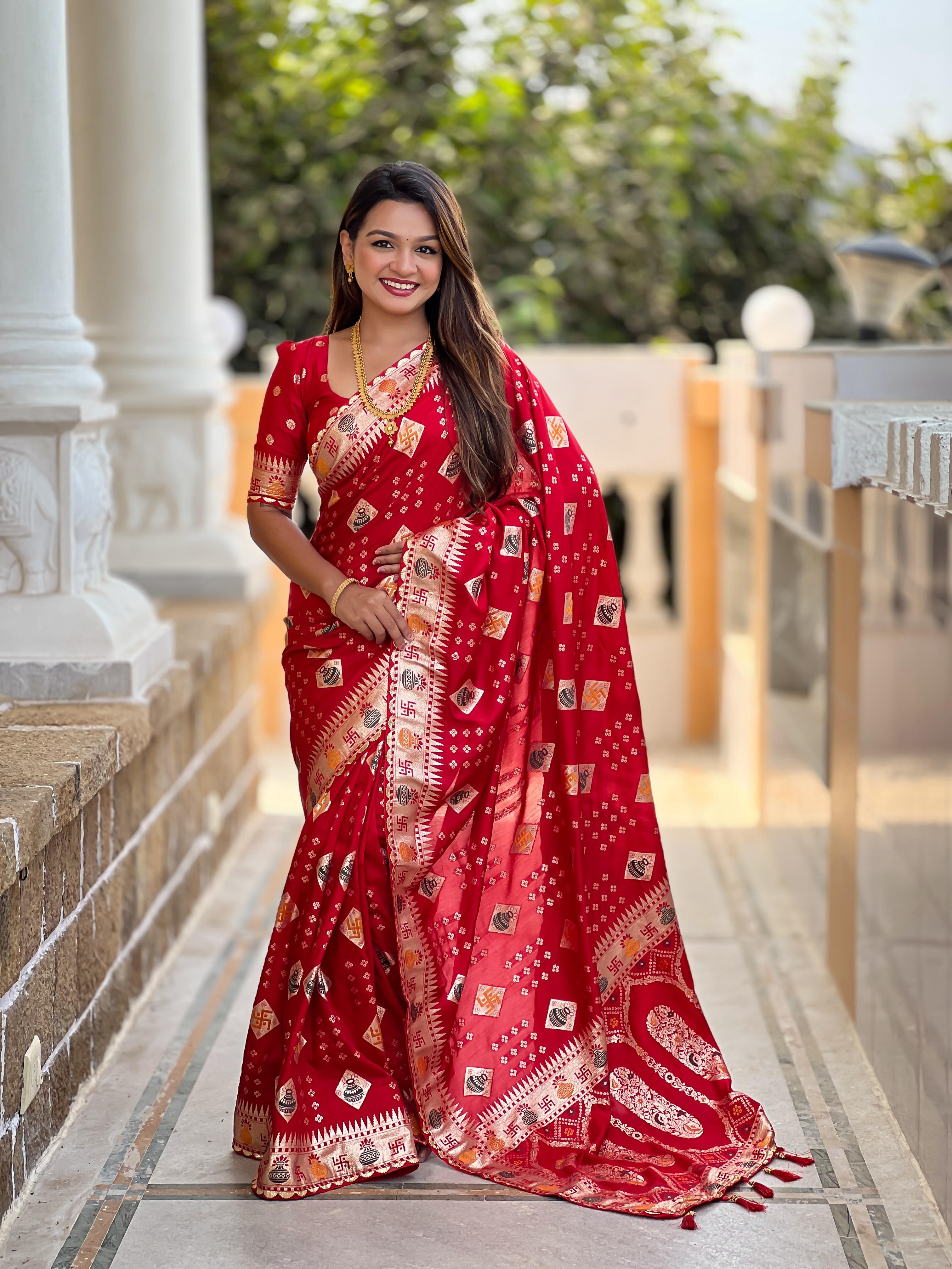Lekha MN Swastik Pure Viscose Dola Silk Meenakari Weaving Saree
