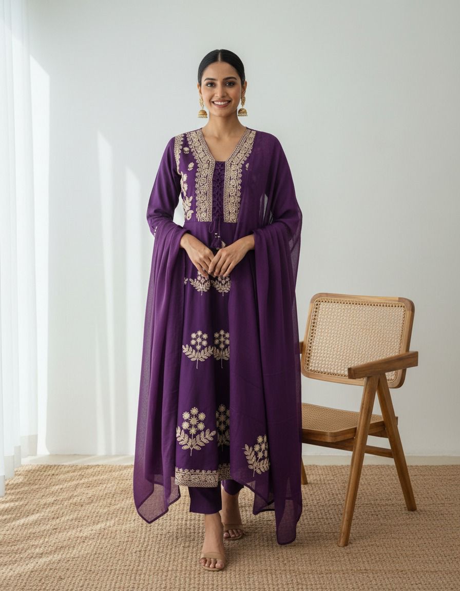 Naisha K 560 Mal Cotton With Embroidery Kurti Pant And Dupatta Collection