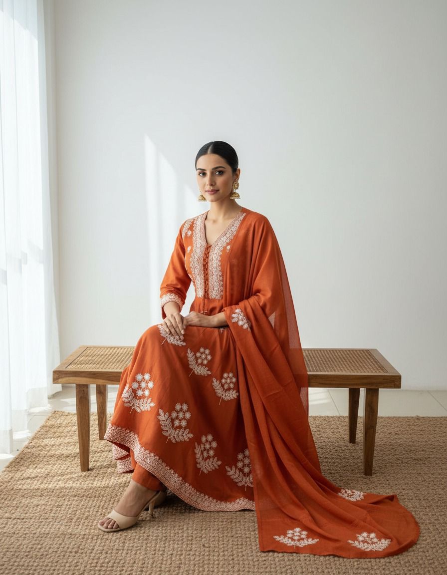Naisha K 560 Mal Cotton With Embroidery Kurti Pant And Dupatta Collection