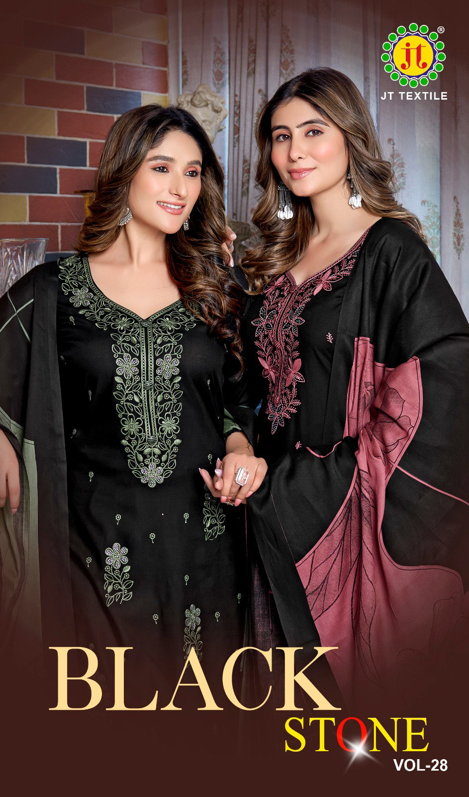 Jt Black Stone Vol 28 Rayon With Embroidery Work Dress Material