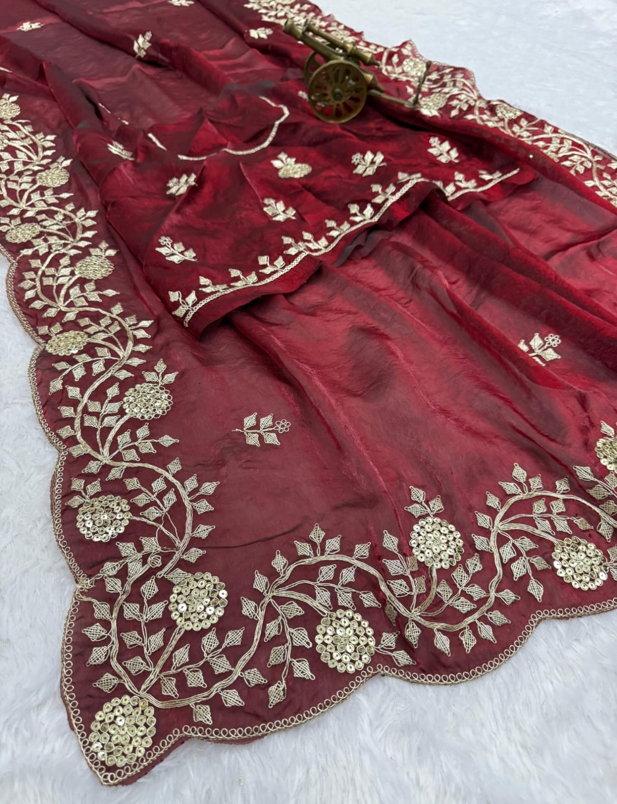 Vt 6083 T Fandy Satin Embroidery Worked Premium Saree Collection