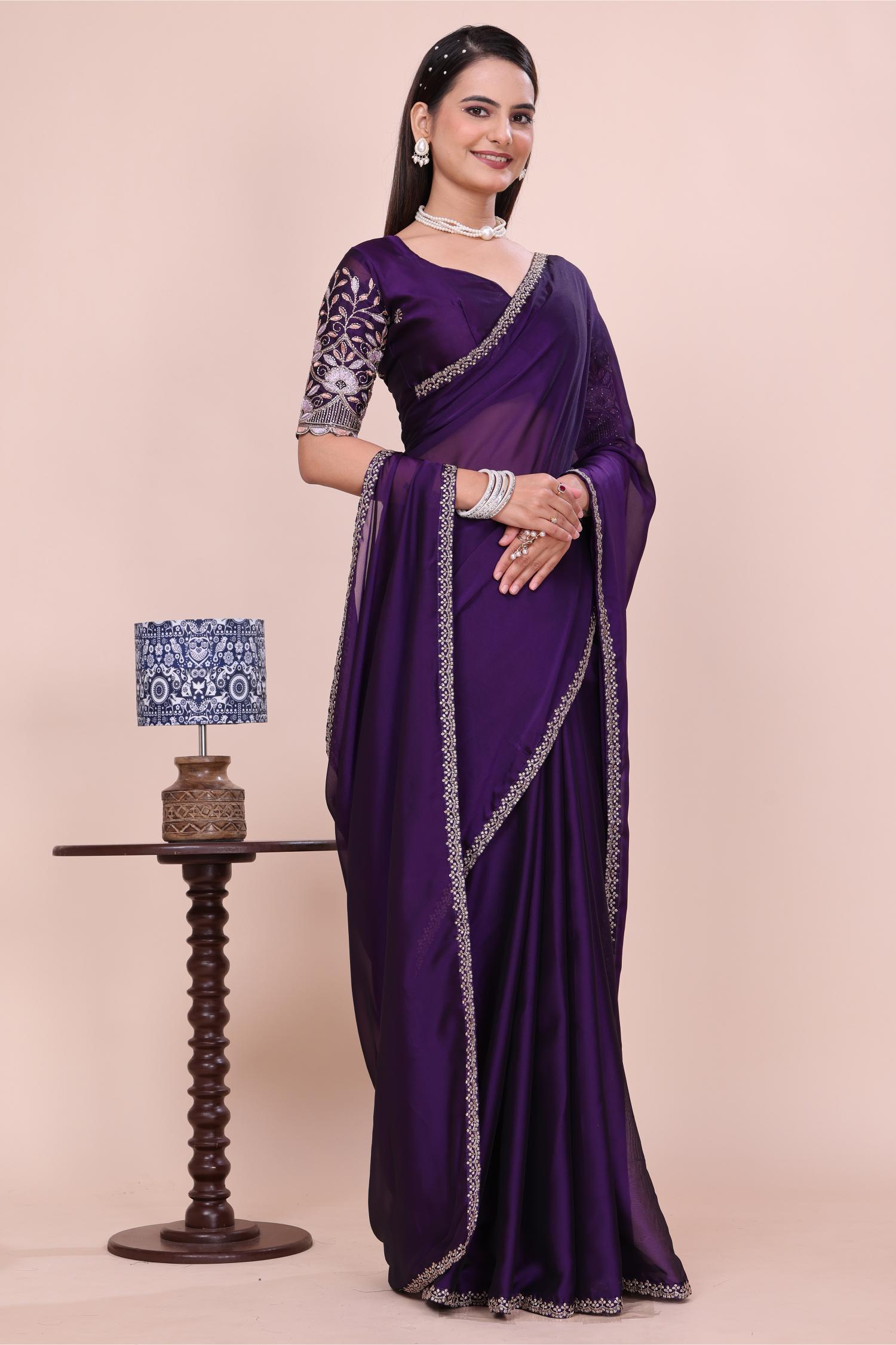 Chandani Aman Rangoli Art Silk Embroidered Plain Fancy Saree Collection