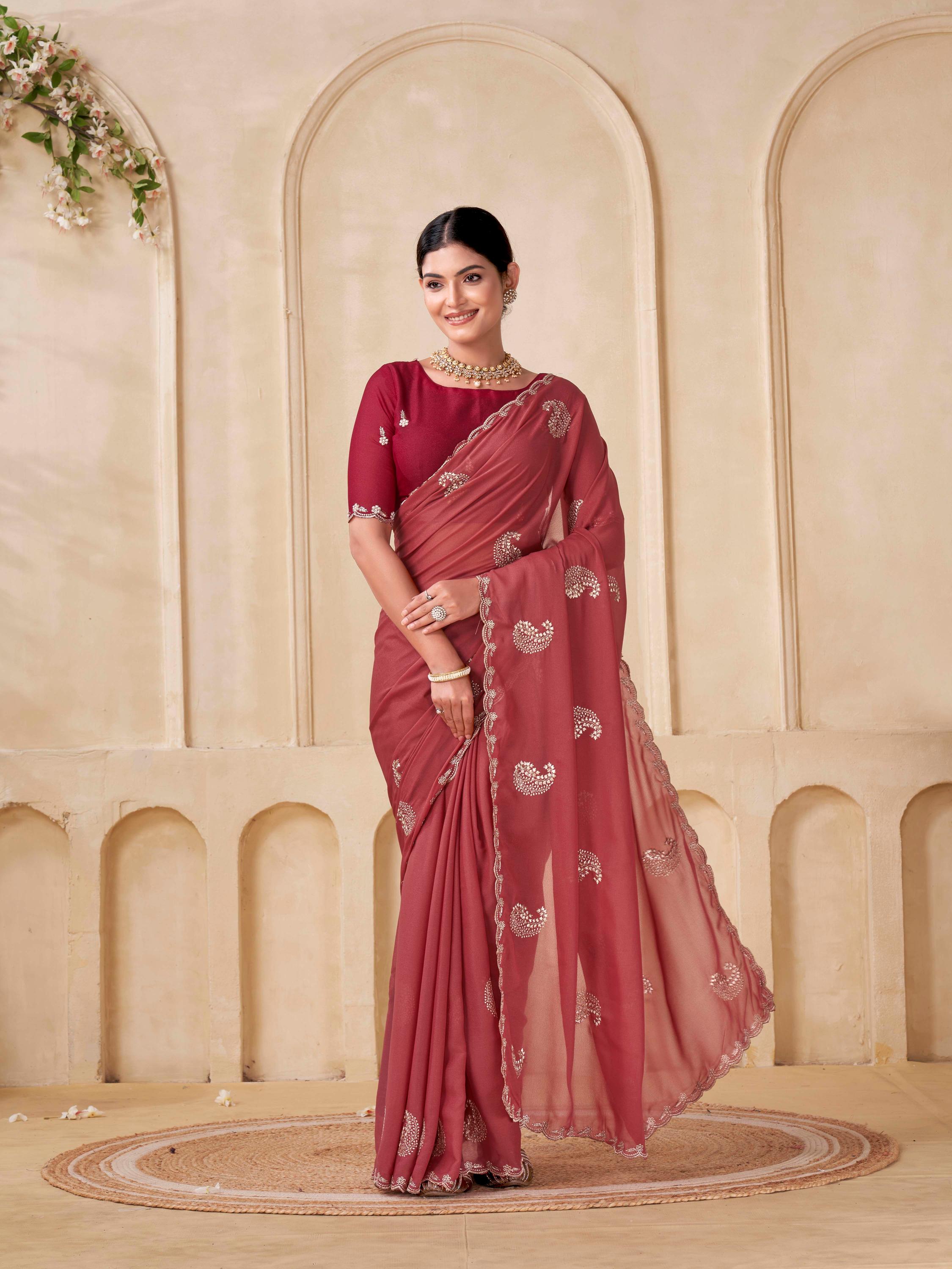 Shanta Modal Georgette Embroidery Zari Worked Saree Collection