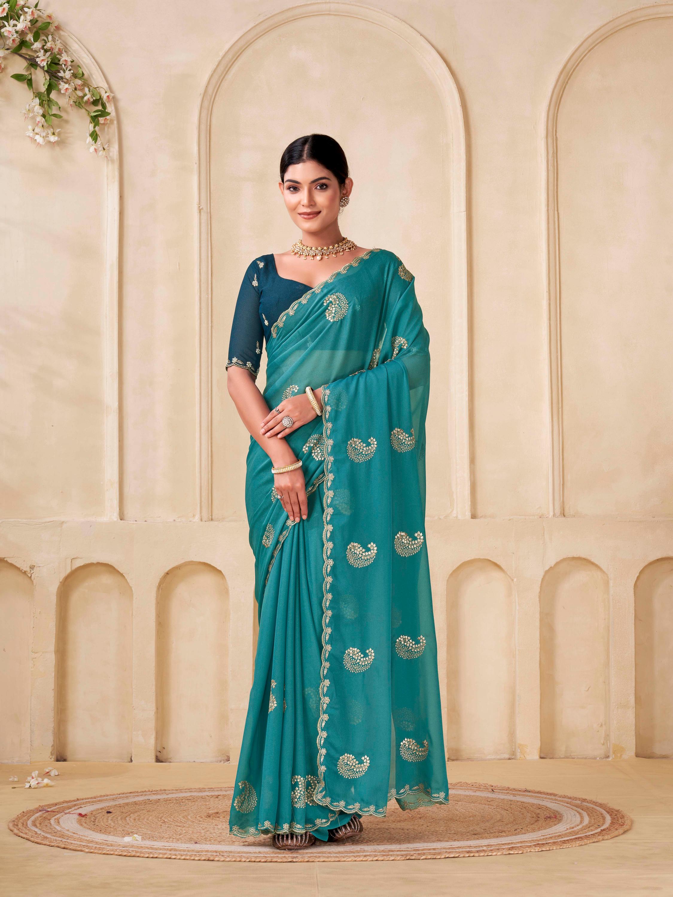 Shanta Modal Georgette Embroidery Zari Worked Saree Collection