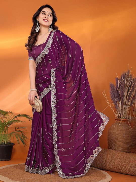 Fab Modal Satin Chiffon Zari Worked Fancy Saree Collection