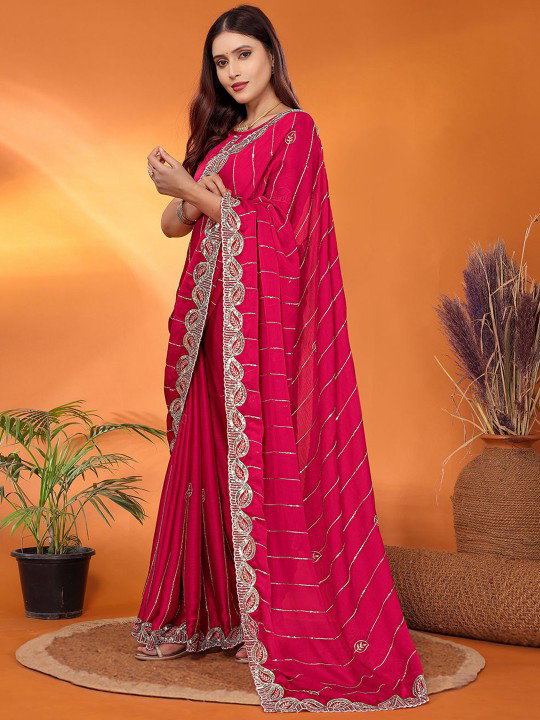 Fab Modal Satin Chiffon Zari Worked Fancy Saree Collection