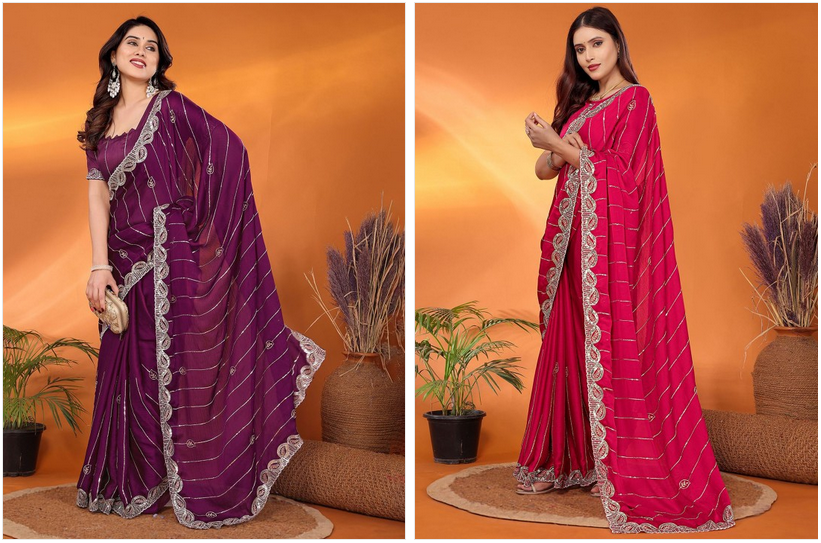Fab Modal Satin Chiffon Zari Worked Fancy Saree Collection