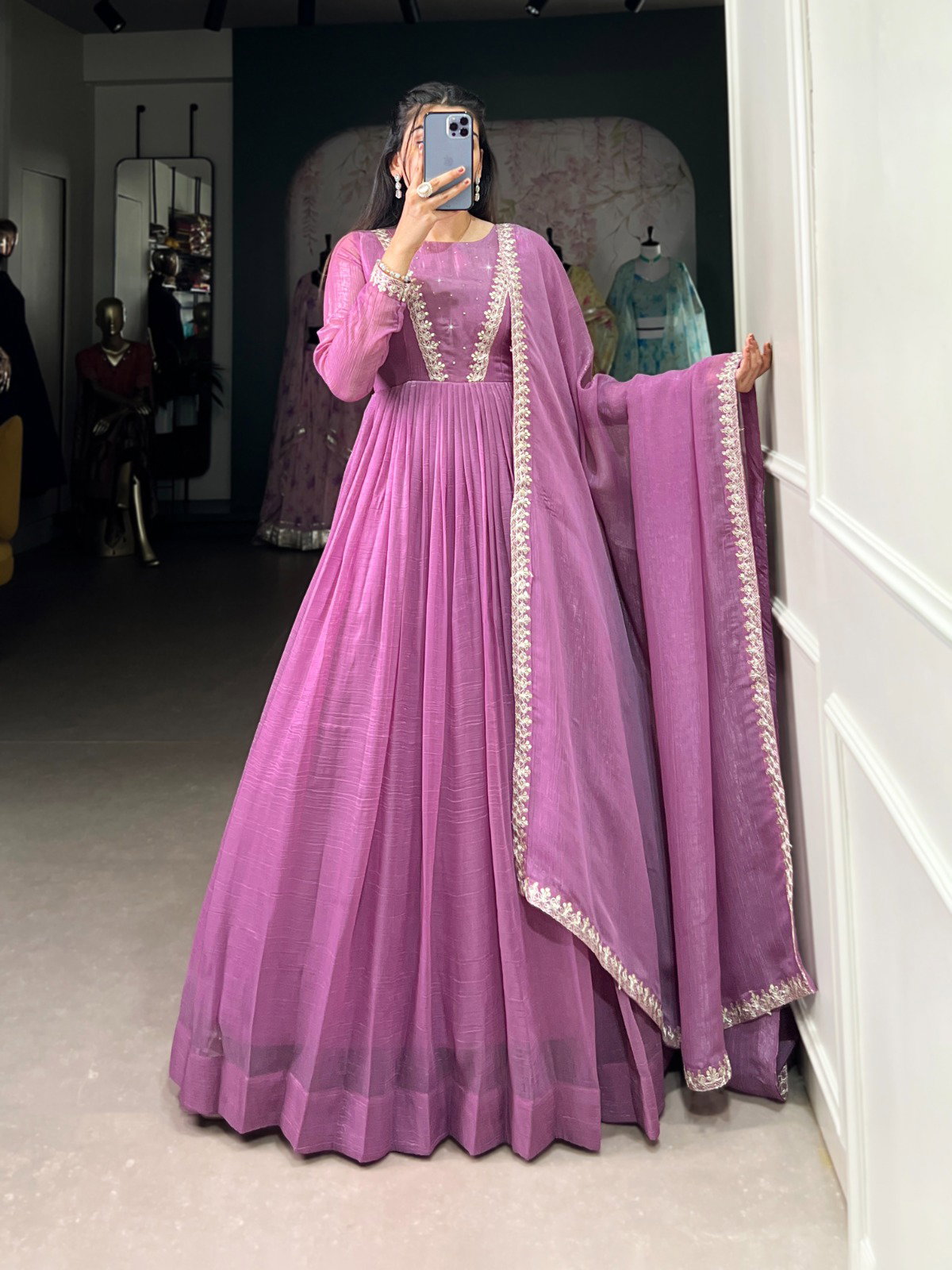 Lekha YF 5500 Silver Glory Sequence Embroidery Worked Gown With Dupatta
