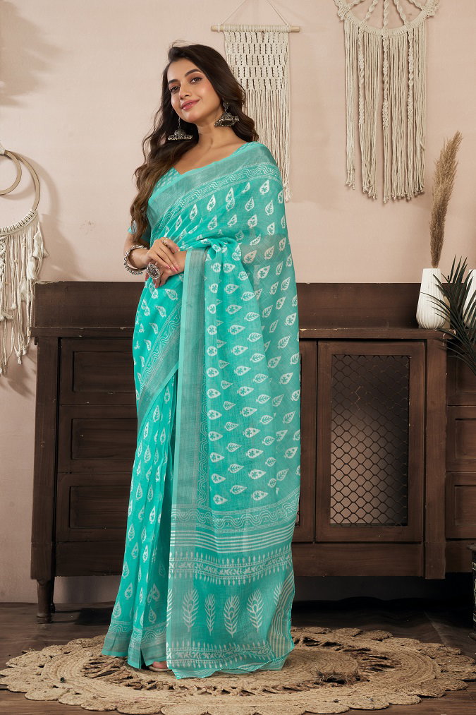 Meera 329 Party Wear Printed Linen Fabric Ready to Wear Saree with Un Stitched Blouse