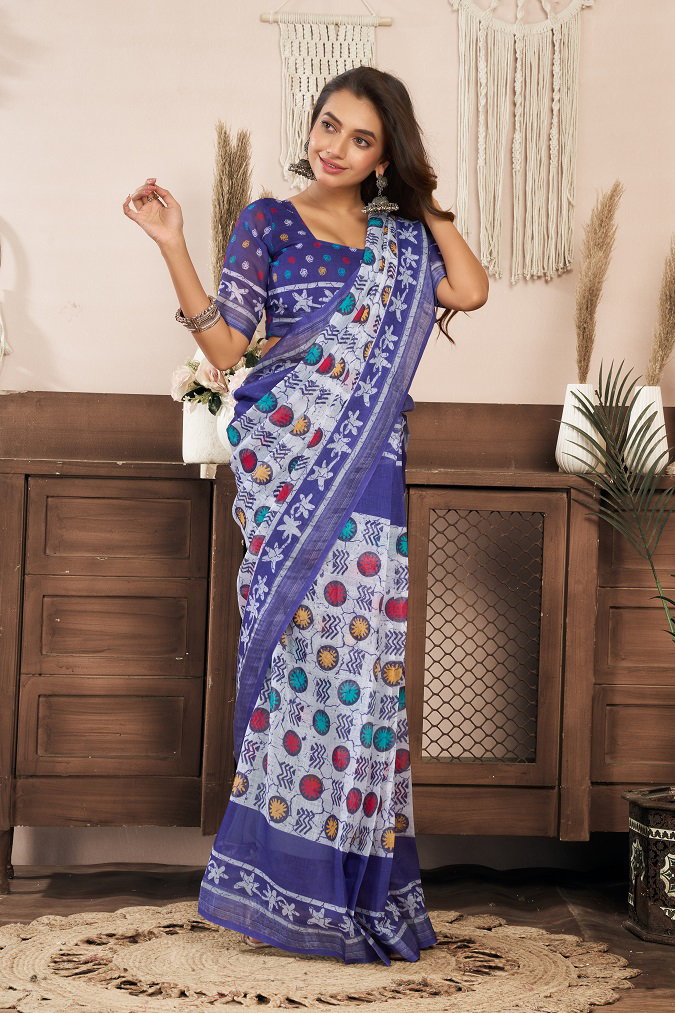 Meera 329 Party Wear Printed Linen Fabric Ready to Wear Saree with Un Stitched Blouse