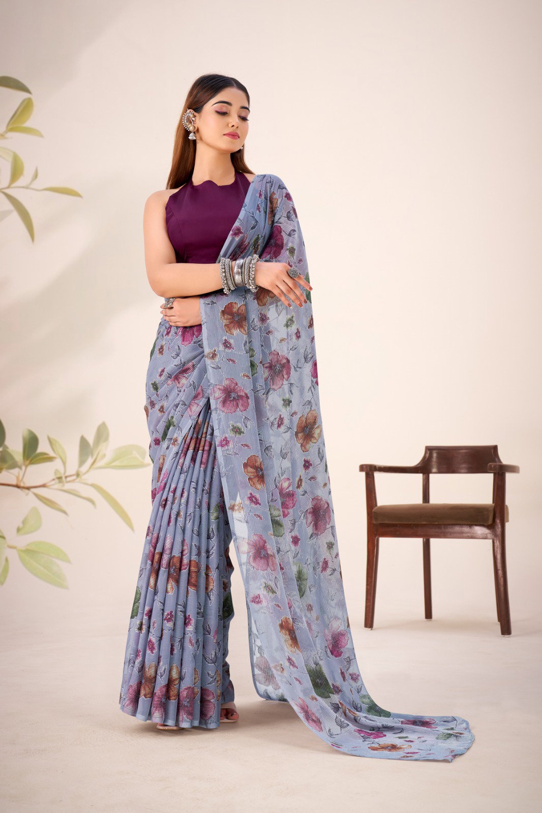 Lekha YF 7051 Lurex Brasso Floral Viscose Fancy Saree Collection