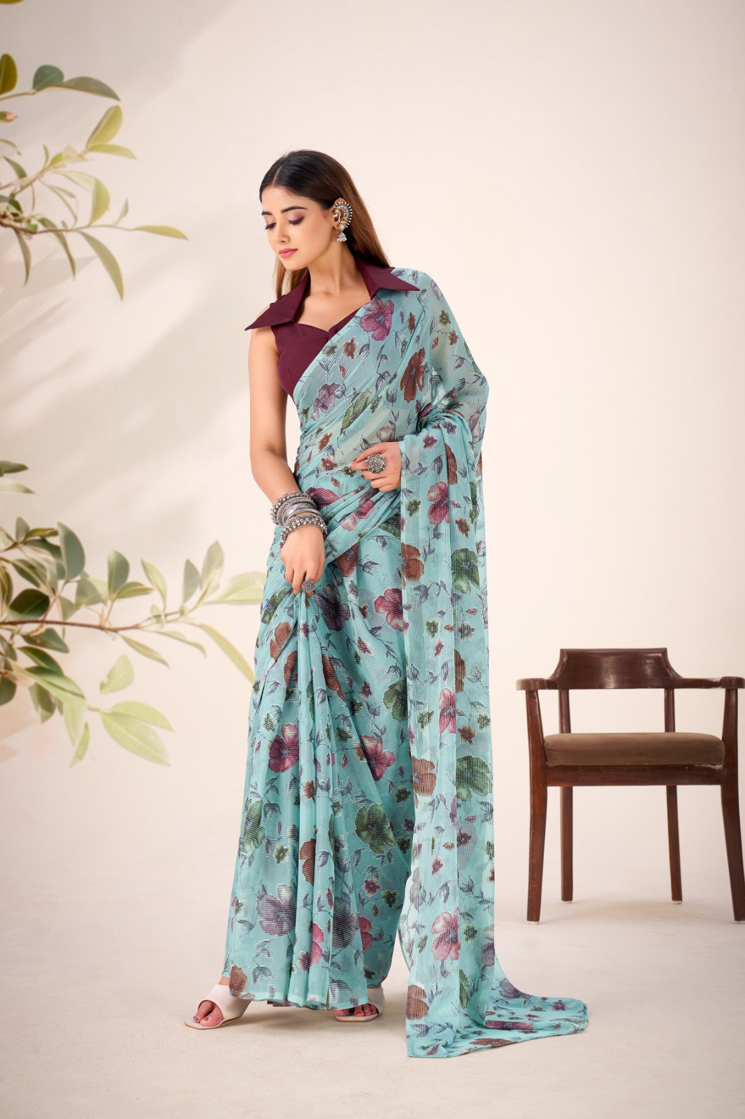 Lekha YF 7051 Lurex Brasso Floral Viscose Fancy Saree Collection