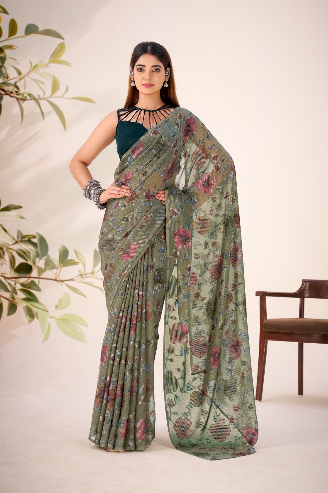 Lekha YF 7051 Lurex Brasso Floral Viscose Fancy Saree Collection