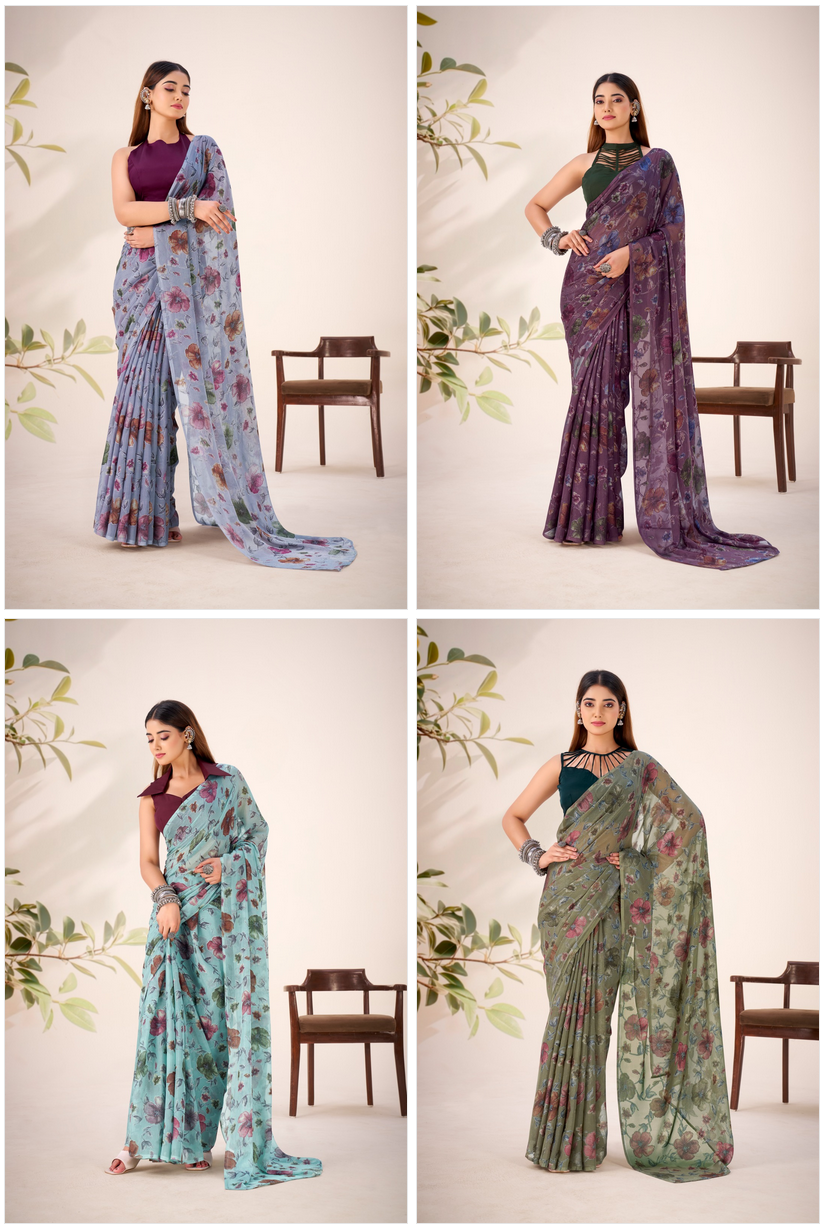 Lekha YF 7051 Lurex Brasso Floral Viscose Fancy Saree Collection