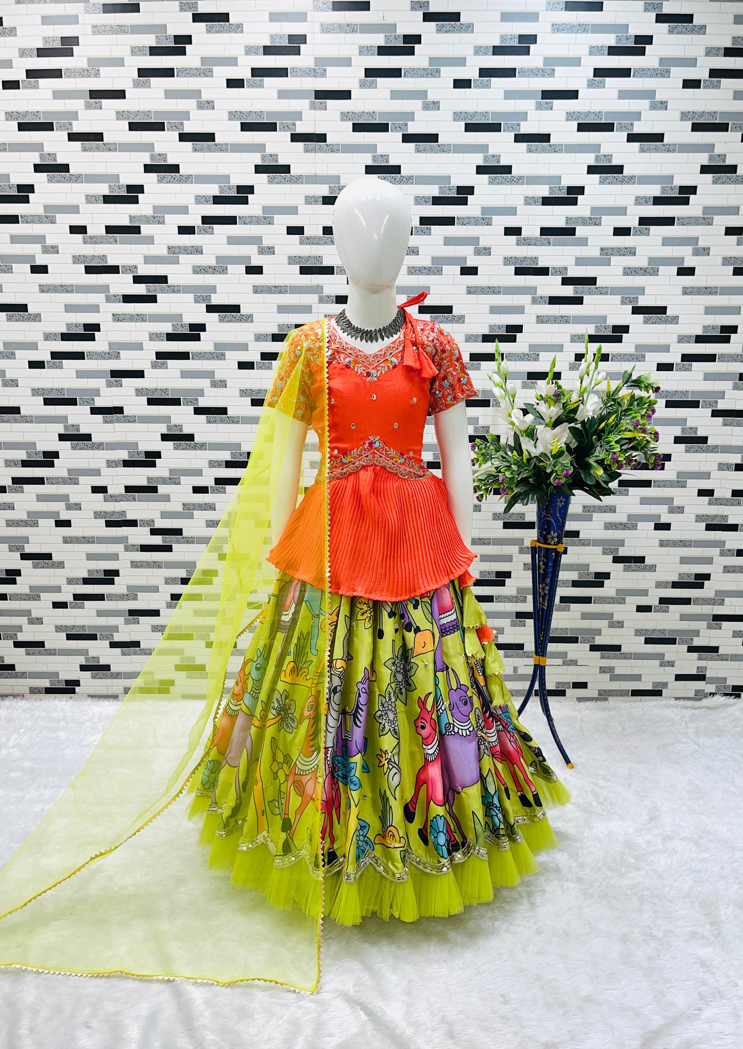 OC 200 Readymade Kediya Style Kids Lehenga Set 