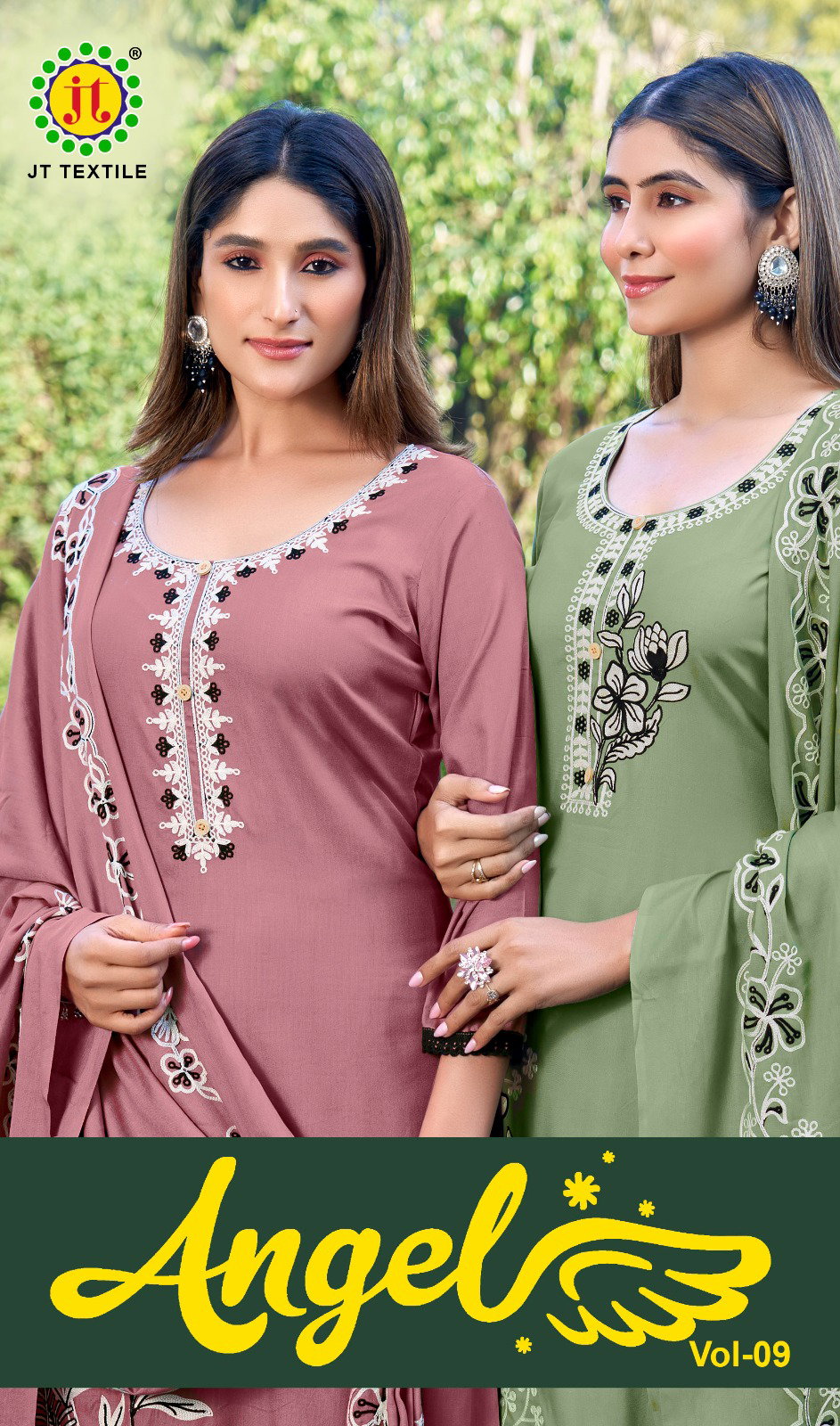Jt Angel Vol 9 Rayon With Embroidery Work Dress Material Collection