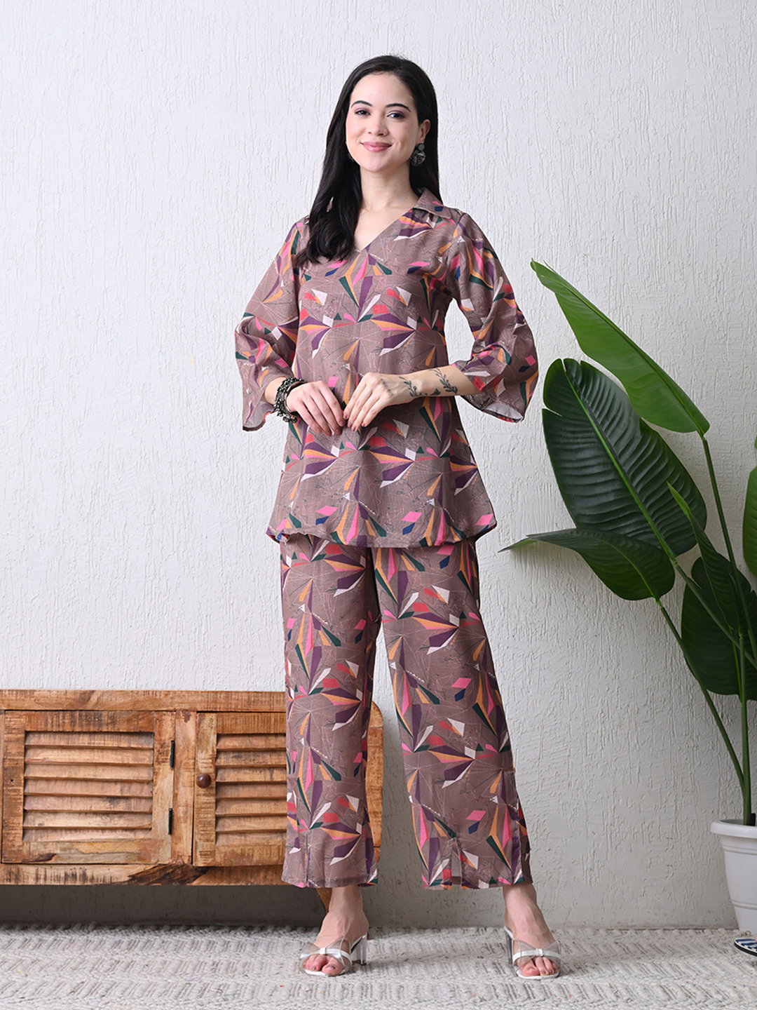 Hr C 219 Poly Linen Printed Co Ord Set