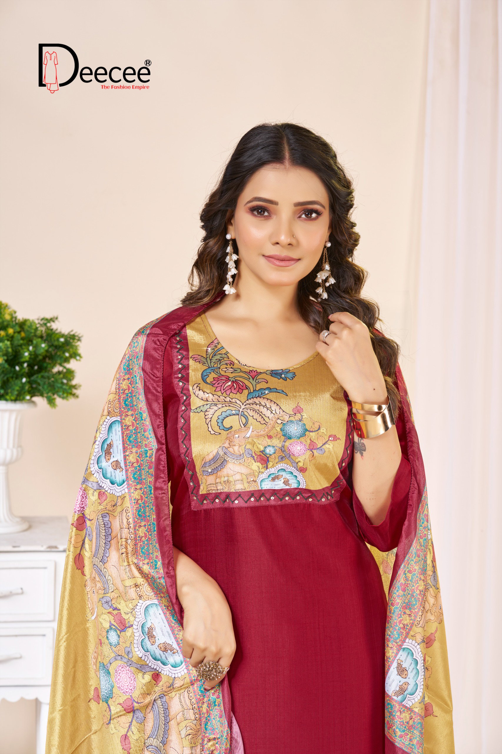 Deecee Nishita Straight Top Digital Printed Yog And Katha Work Kurti Bottom With Dupatta Collection 