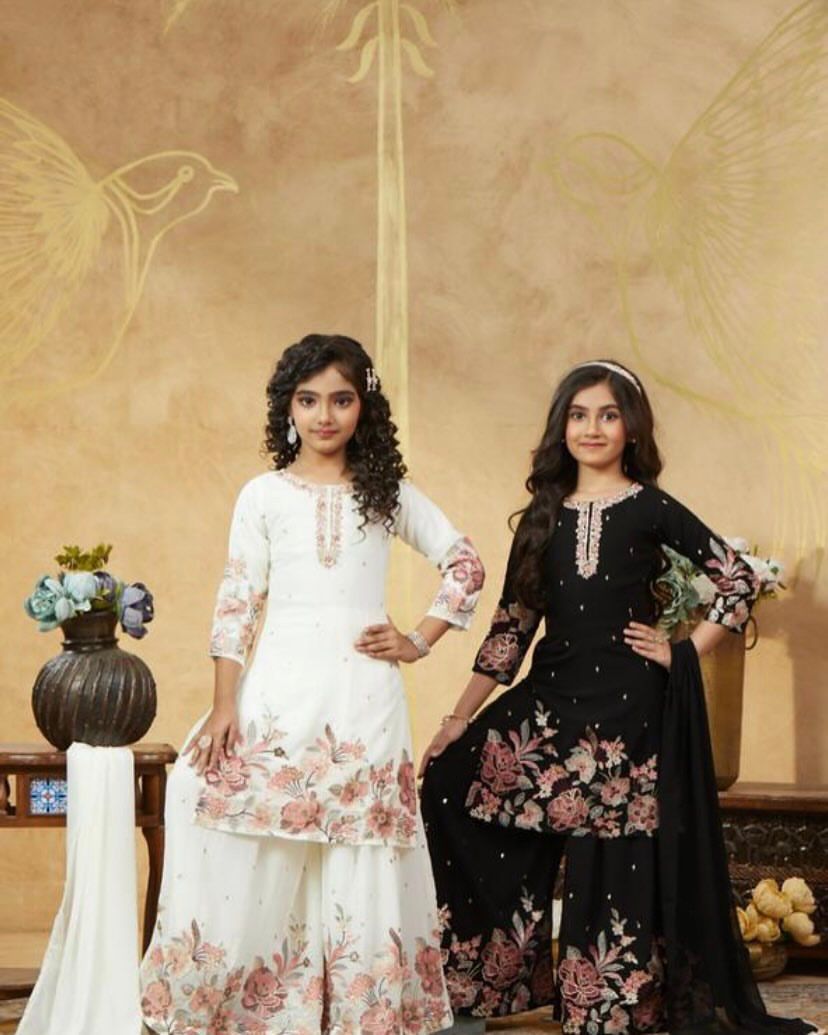 OC 212 Readymade Chinon Silk Kids Sharara Suit With Dupatta