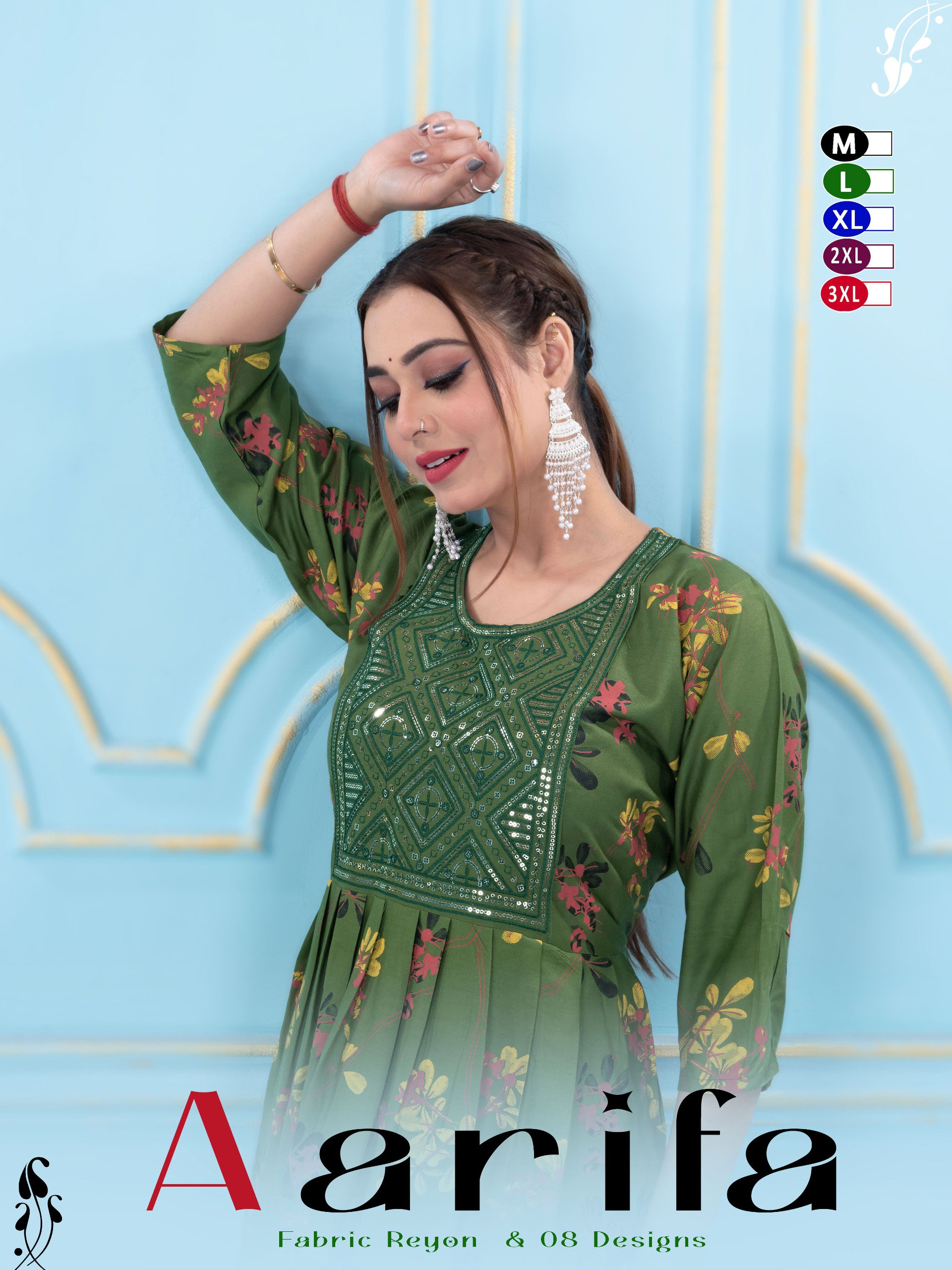 Beauty Queen Aarifa Rayon Embroidered Alia Cut Kurtis Collection