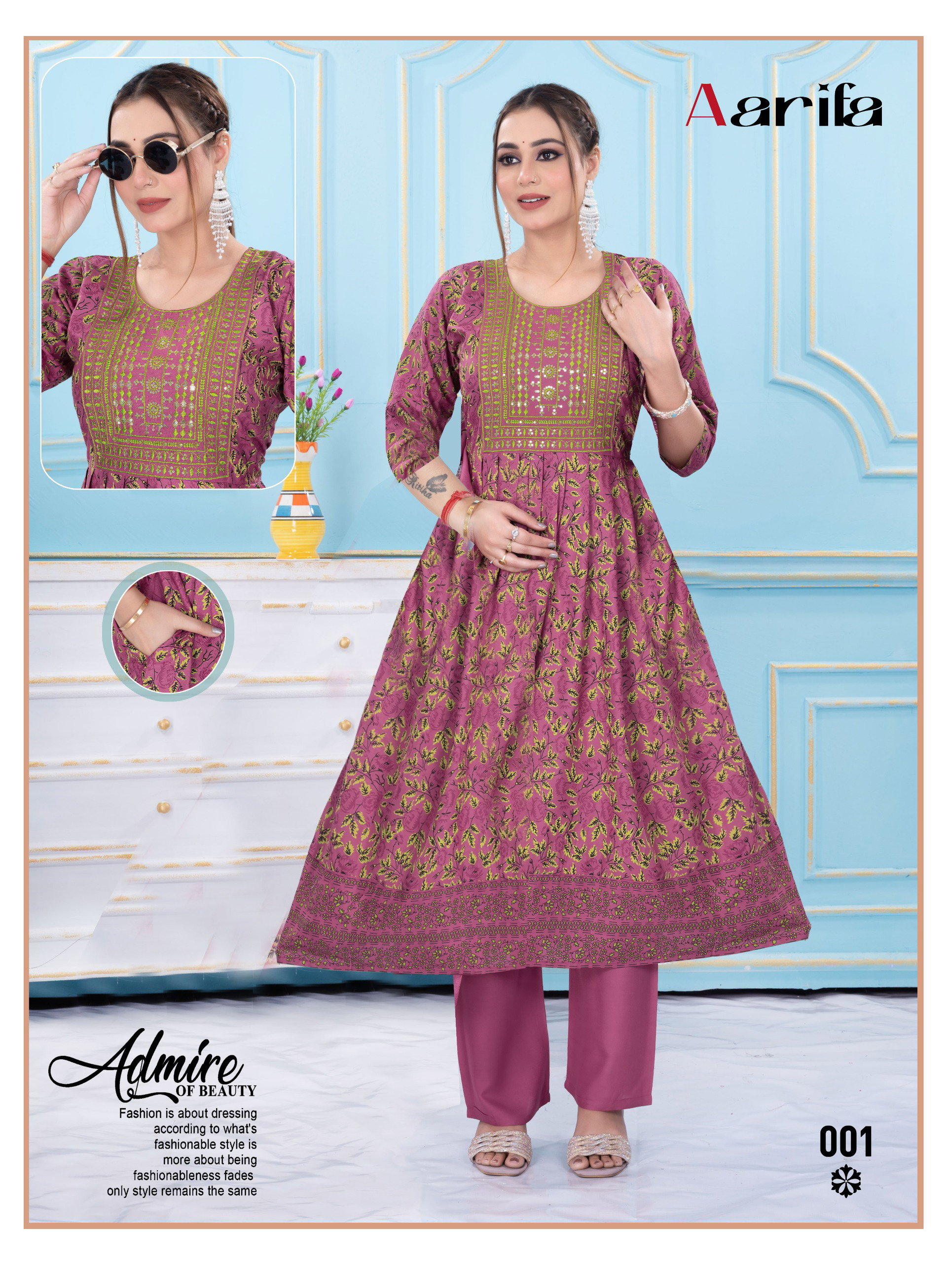 Beauty Queen Aarifa Rayon Embroidered Alia Cut Kurtis Collection